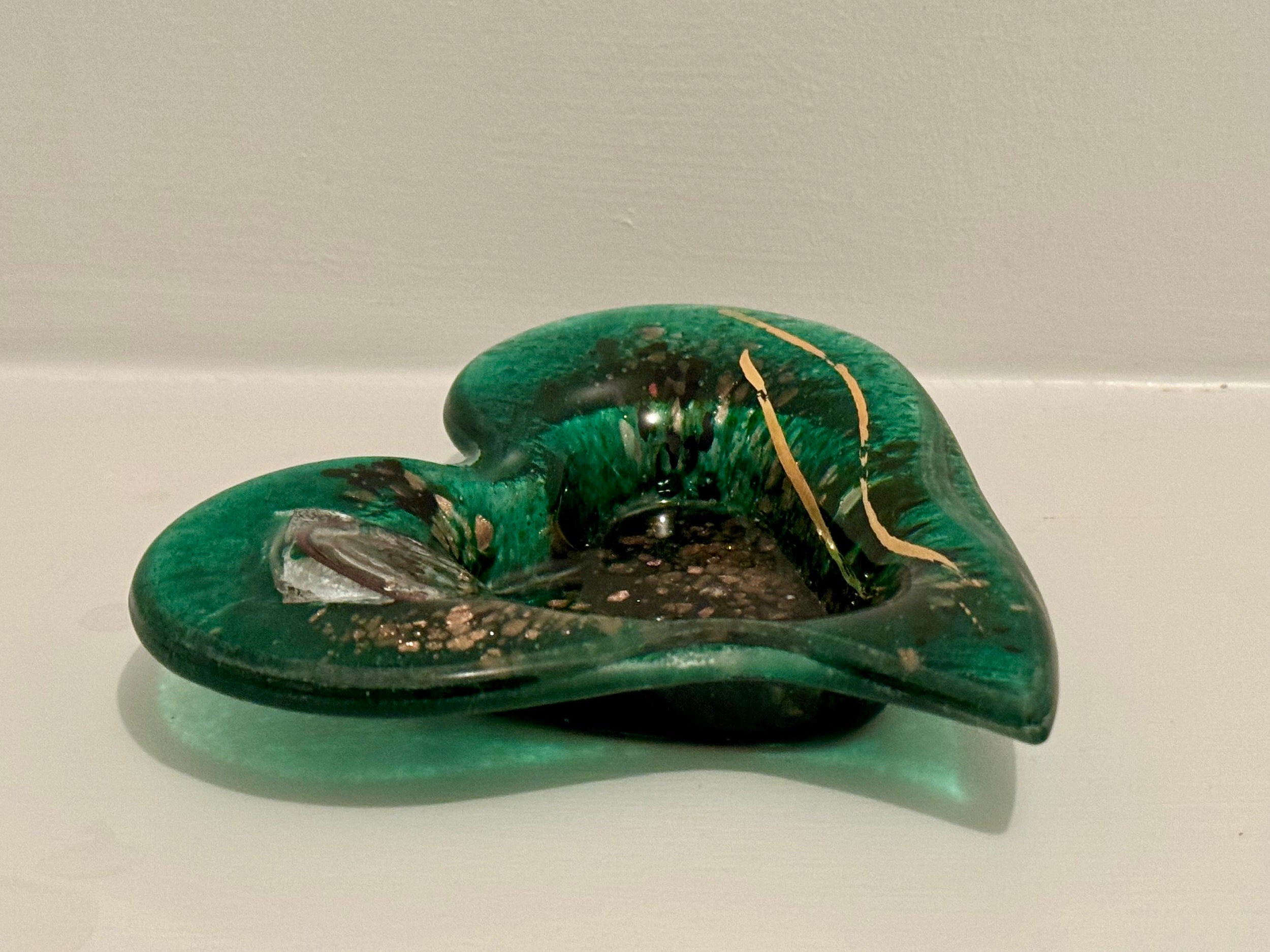 Dark Green & Gold Heart Tealight Dish