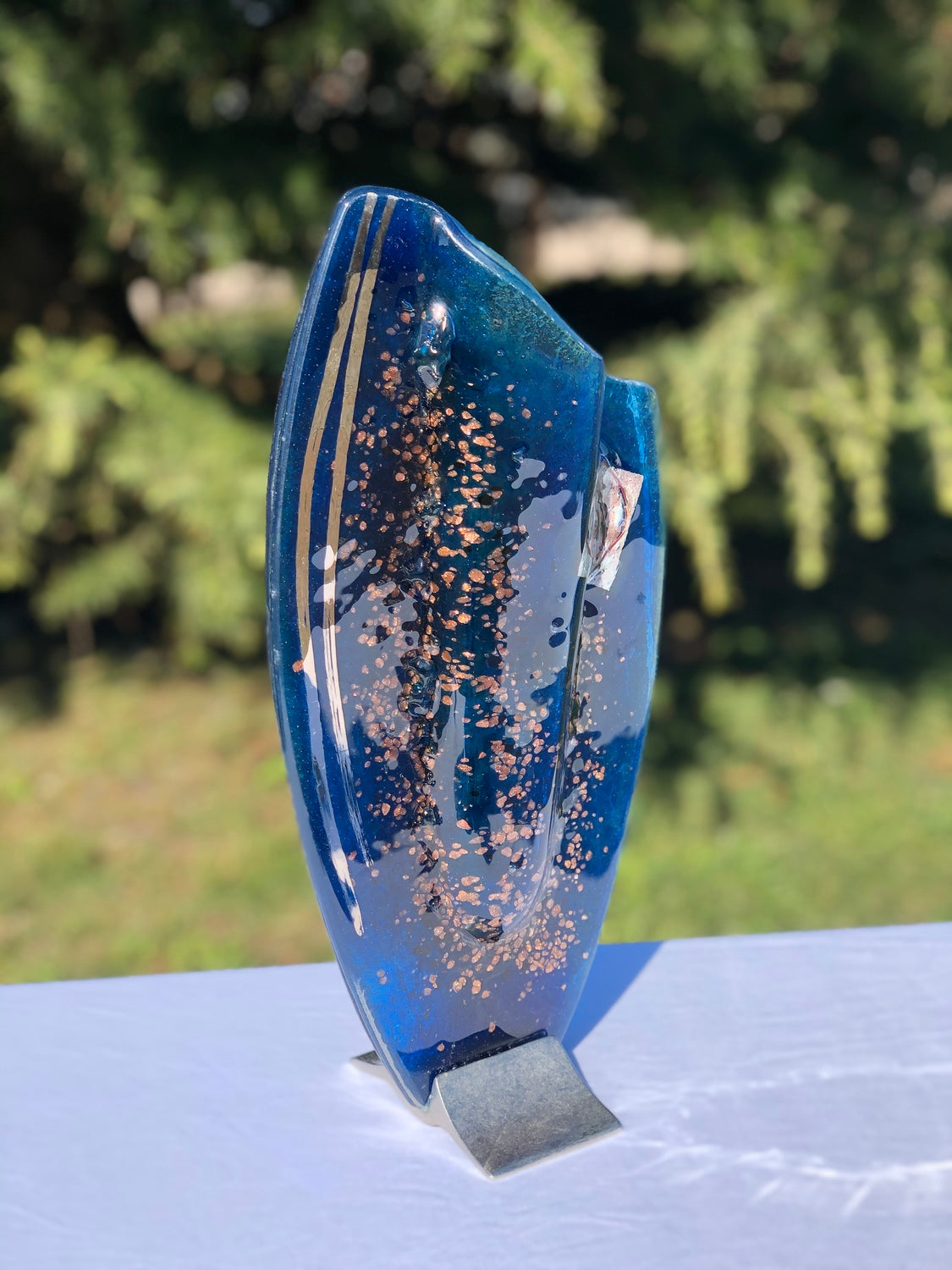 Blue & Platinum Oval Vase