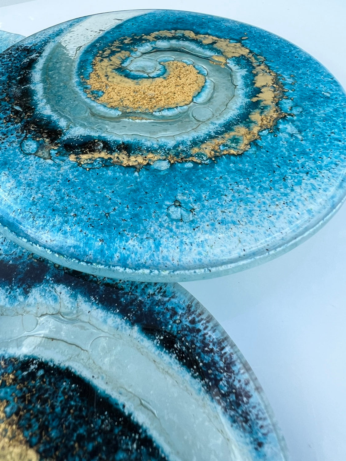 Blue & Gold Glass Coasters (Round)
