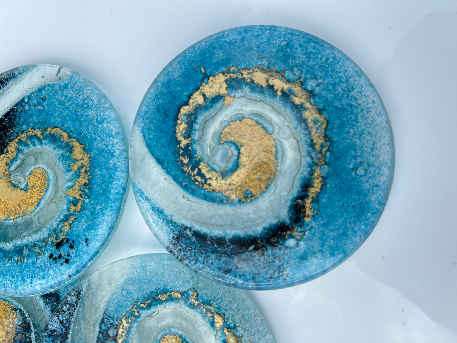 Blue & Gold Glass Coasters (Round)