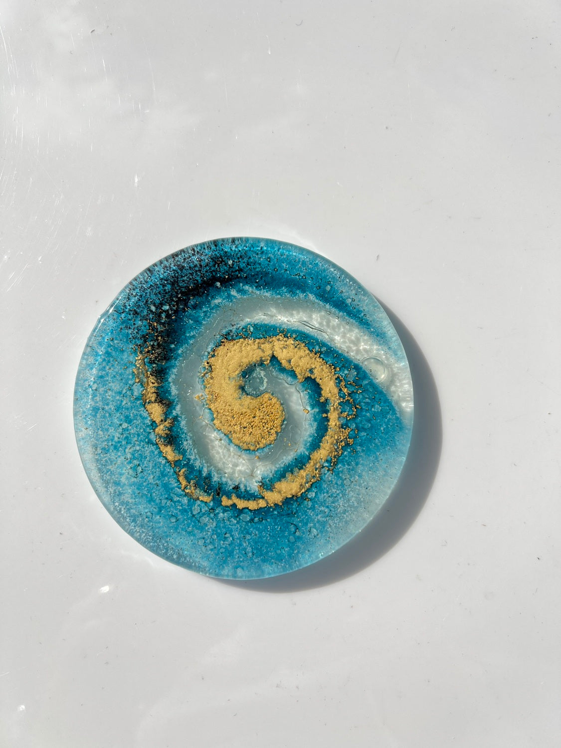 Blue & Gold Glass Coasters (Round)