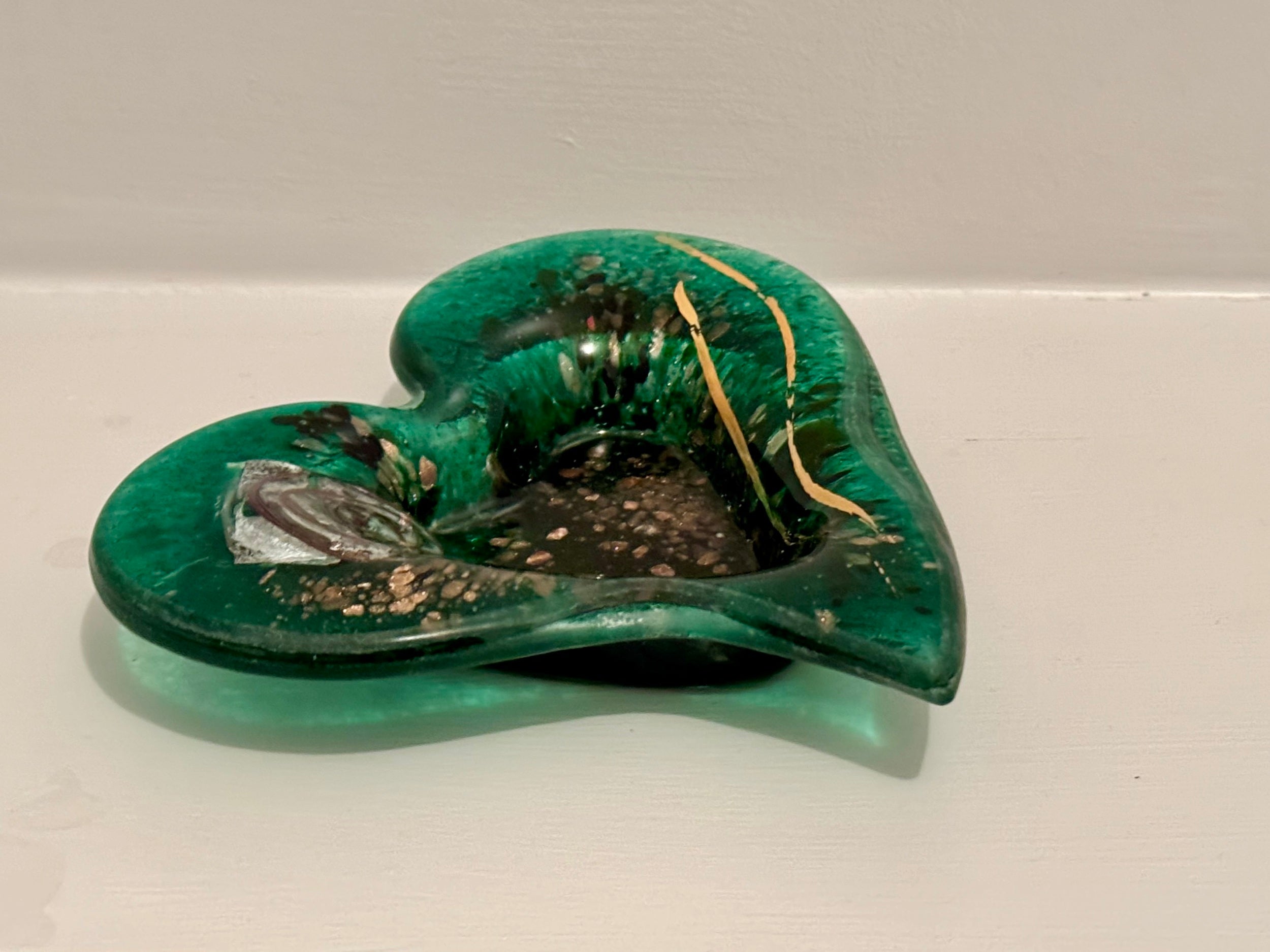 Dark Green & Gold Heart Tealight Dish