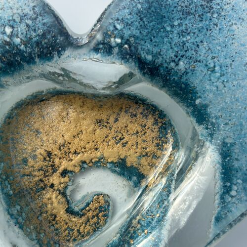 Blue & Gold Heart Tealight Dish