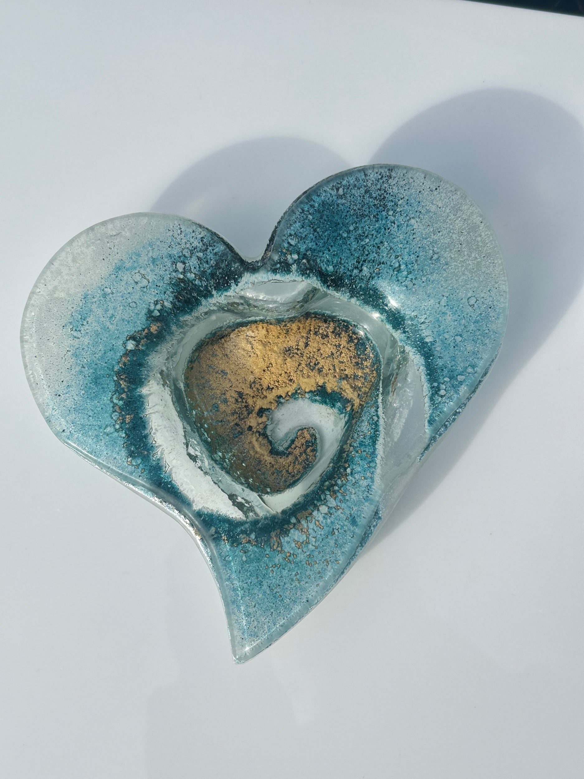 Blue & Gold Heart Tealight Dish