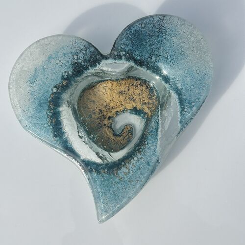 Blue & Gold Heart Tealight Dish