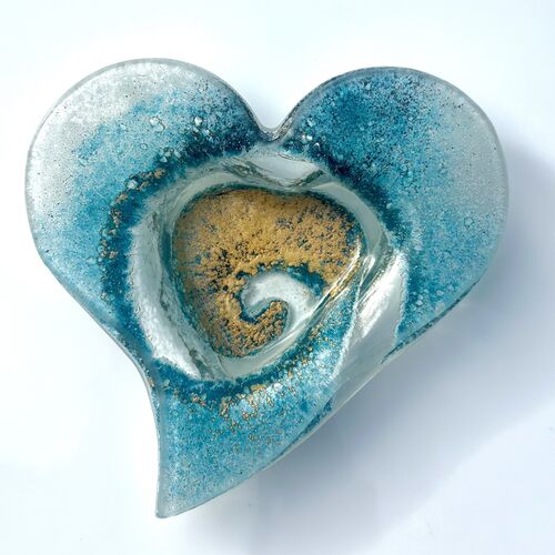Blue & Gold Heart Tealight Dish