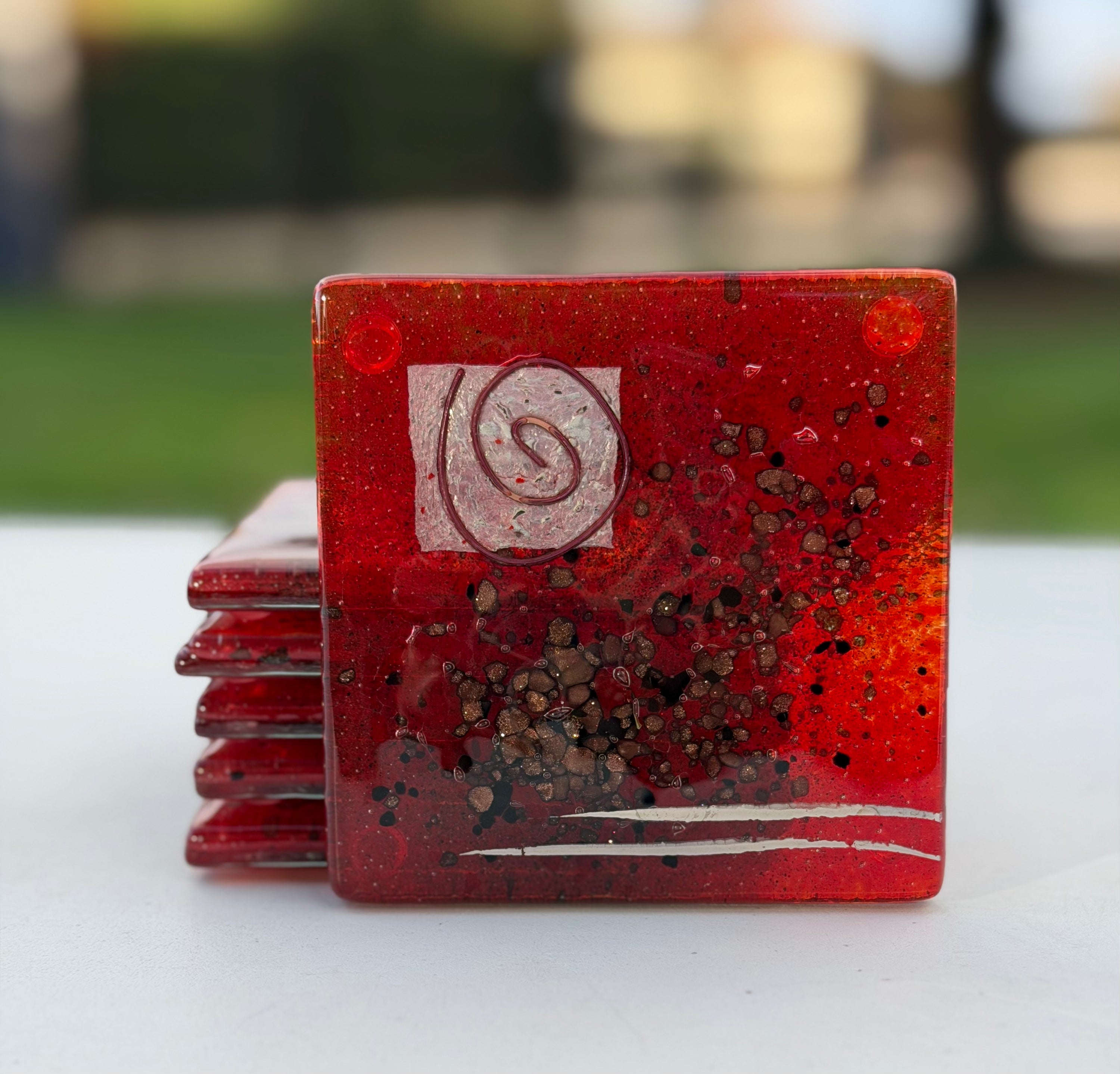 Red & Platinum Square Coasters