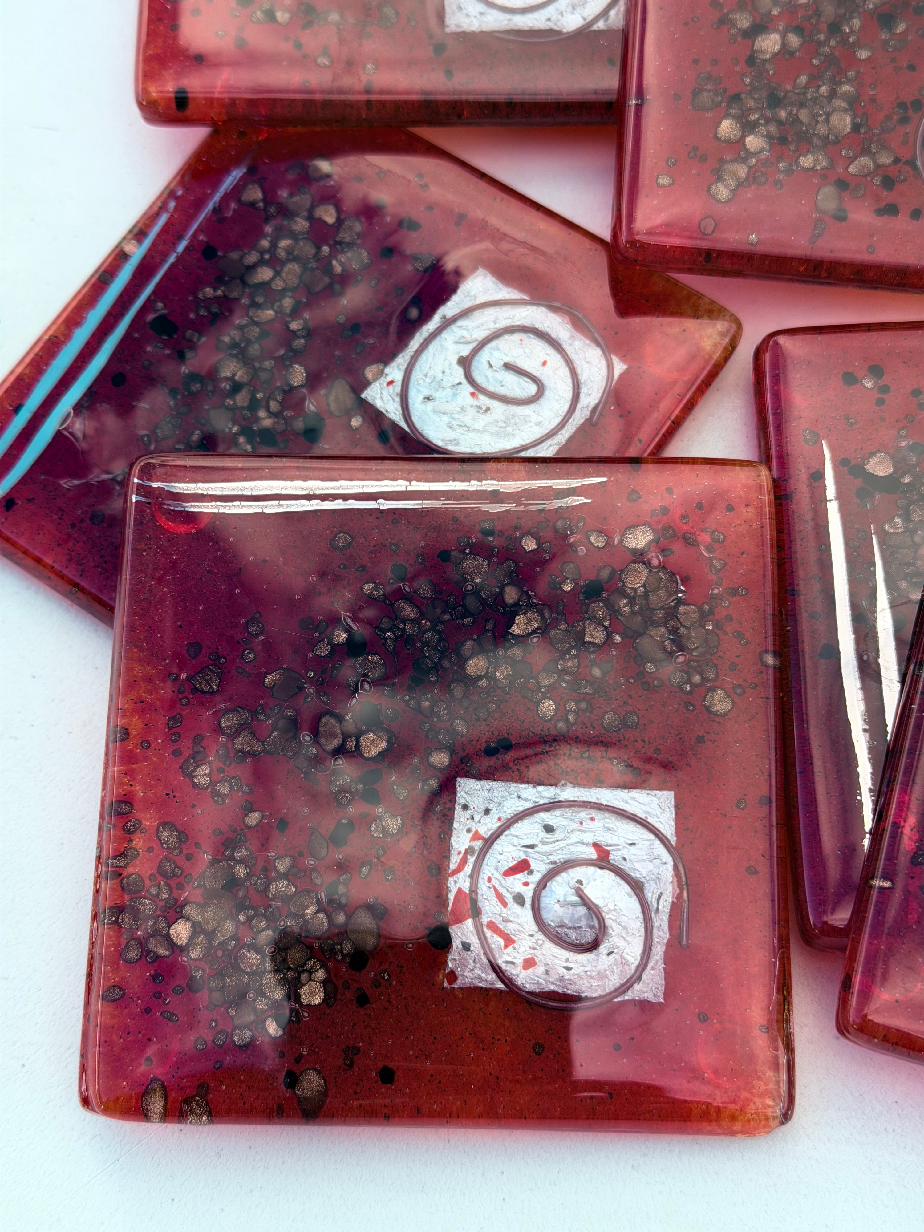 Red & Platinum Square Coasters