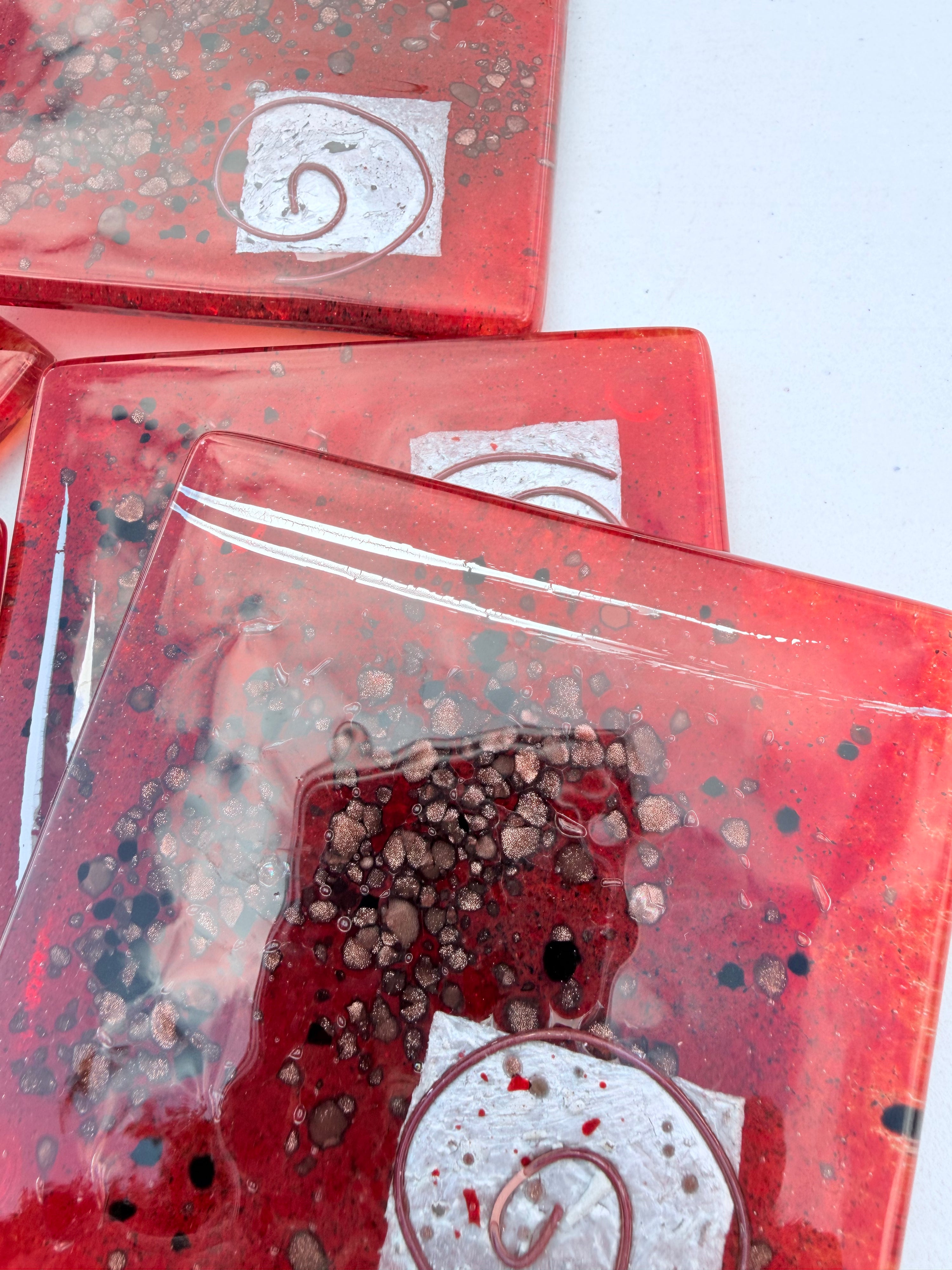 Red & Platinum Square Coasters