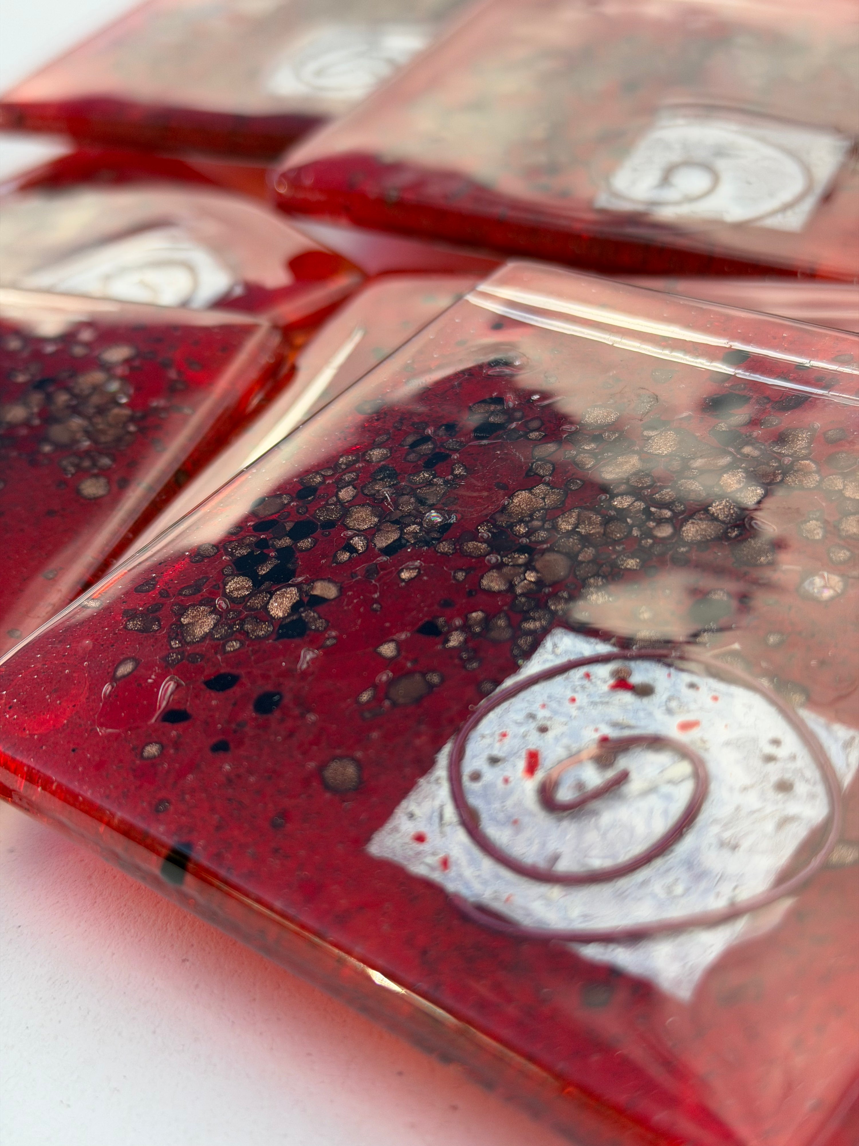 Red & Platinum Square Coasters