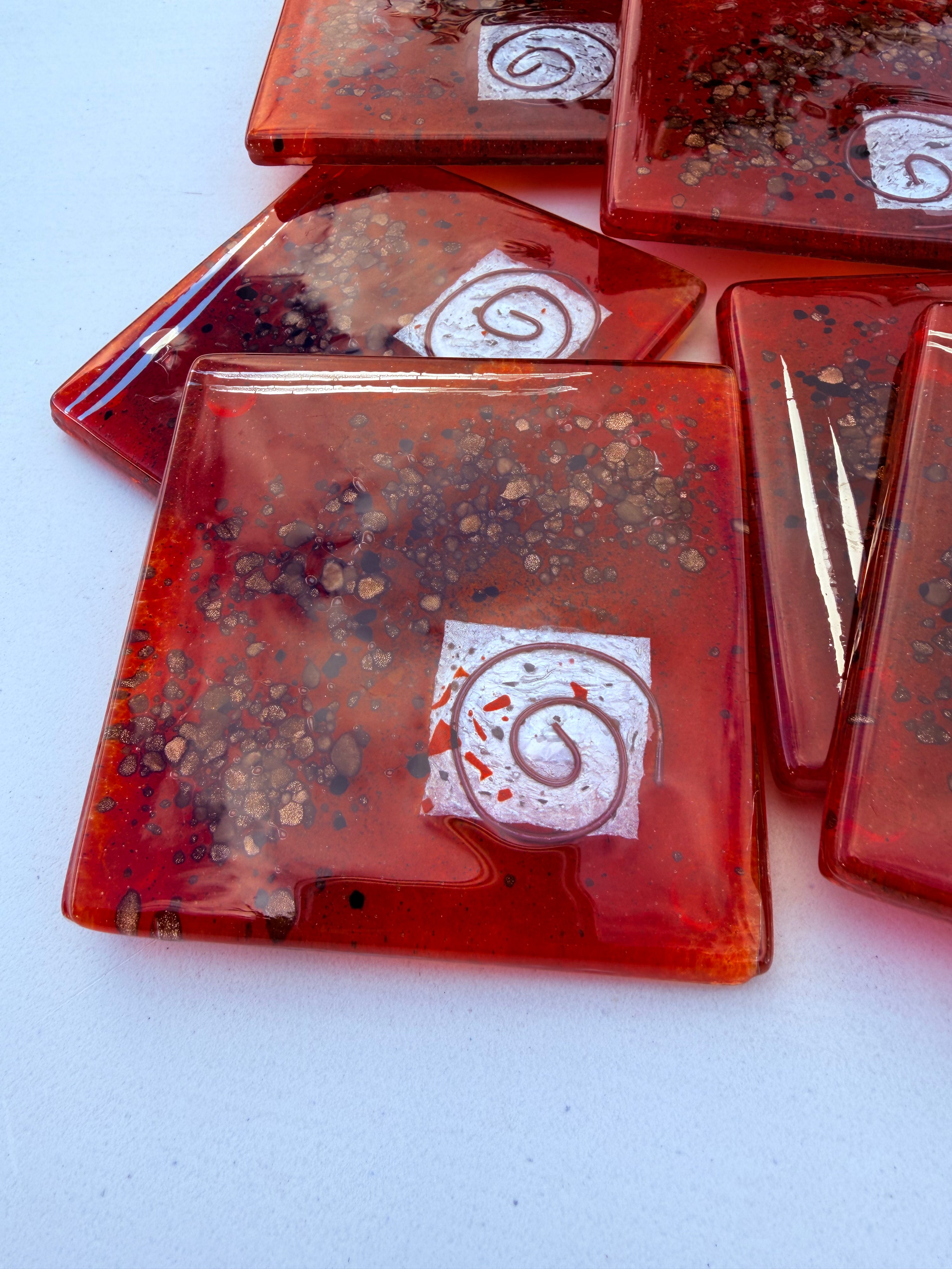 Red & Platinum Square Coasters