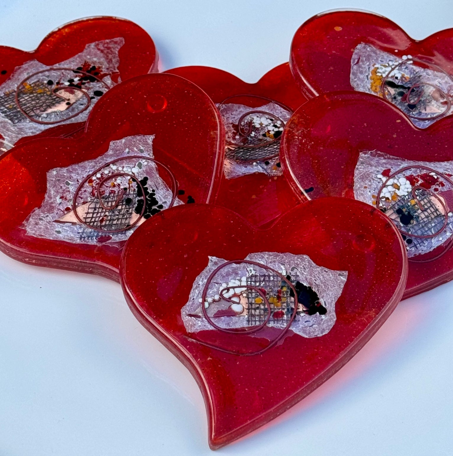Opera Red Heart Shaped Glass Coasters