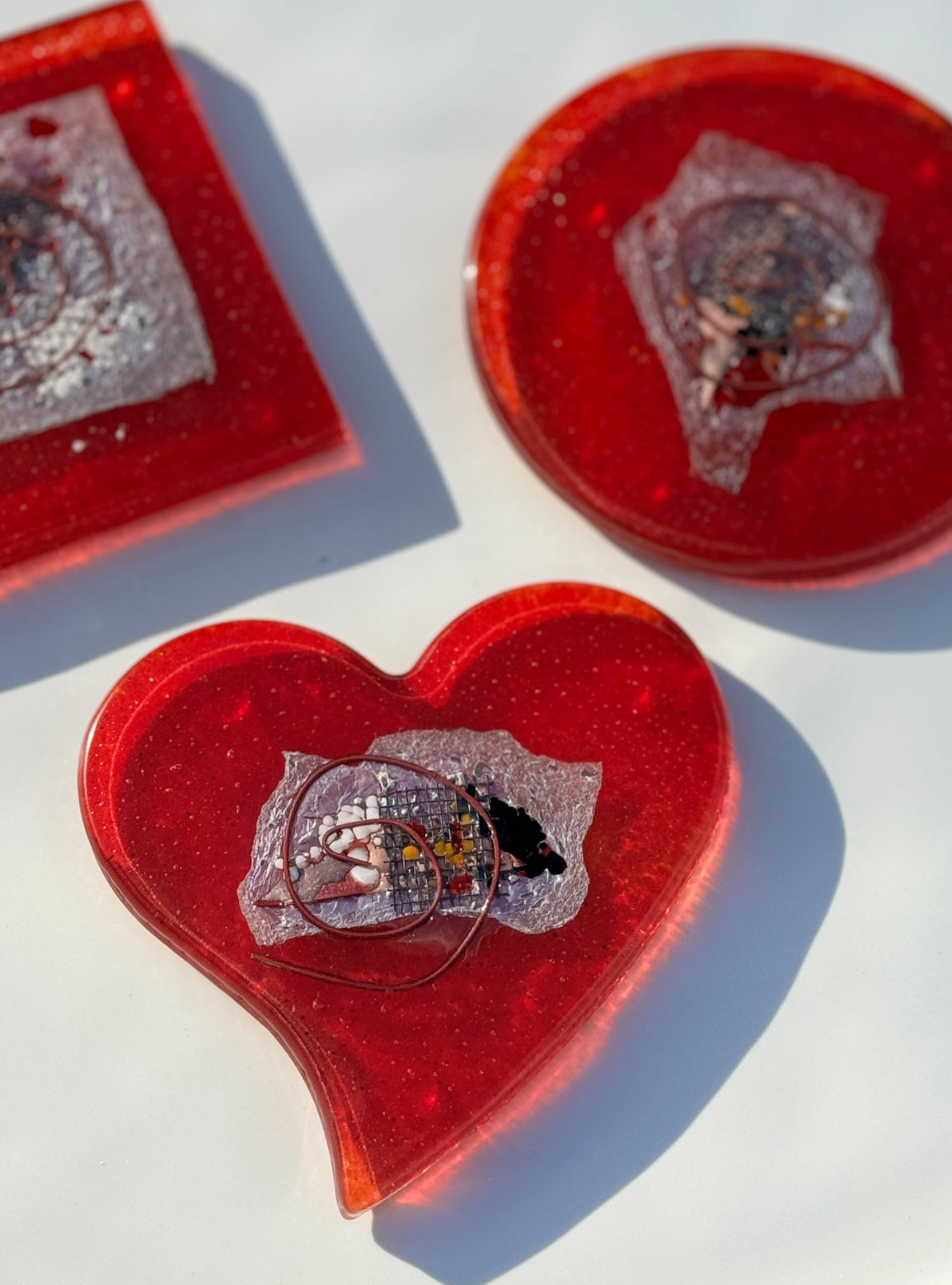 Opera Red Heart Shaped Glass Coasters
