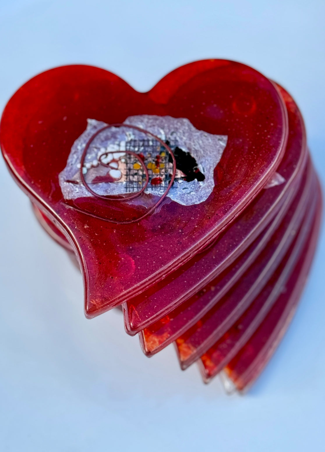 Opera Red Heart Shaped Glass Coasters