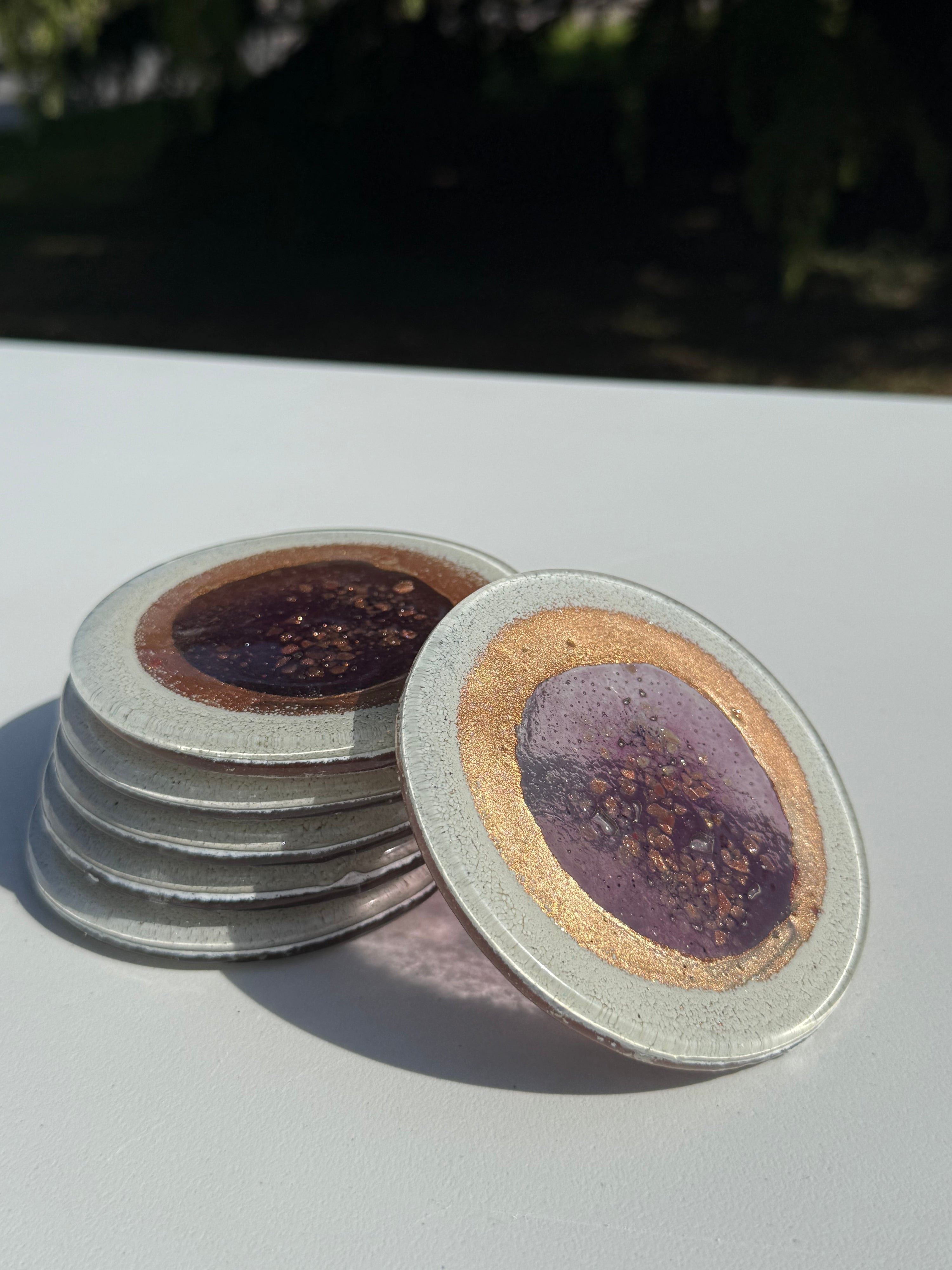 Thira Mauve Glass Coasters (Round)