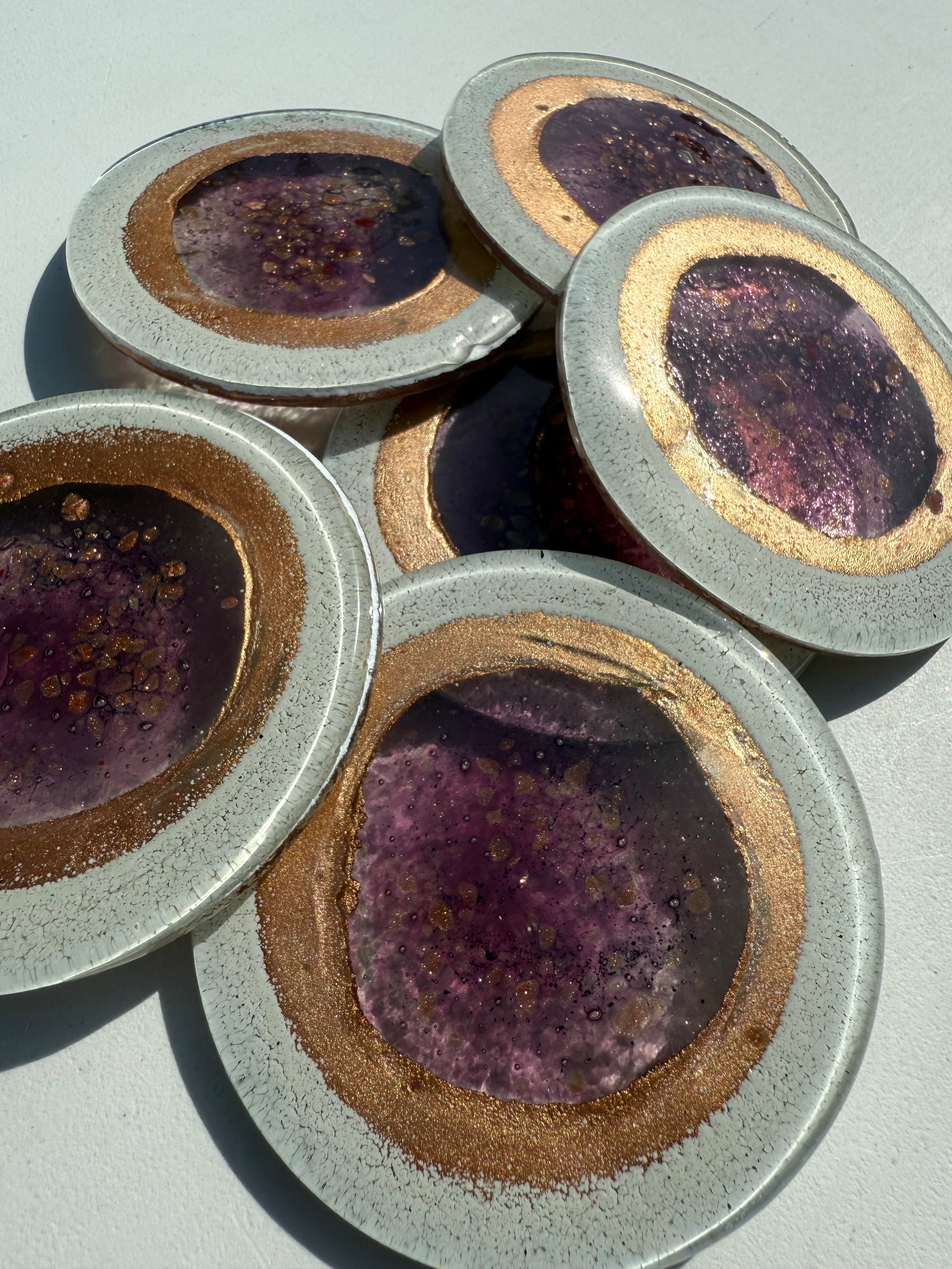 Thira Mauve Glass Coasters (Round)