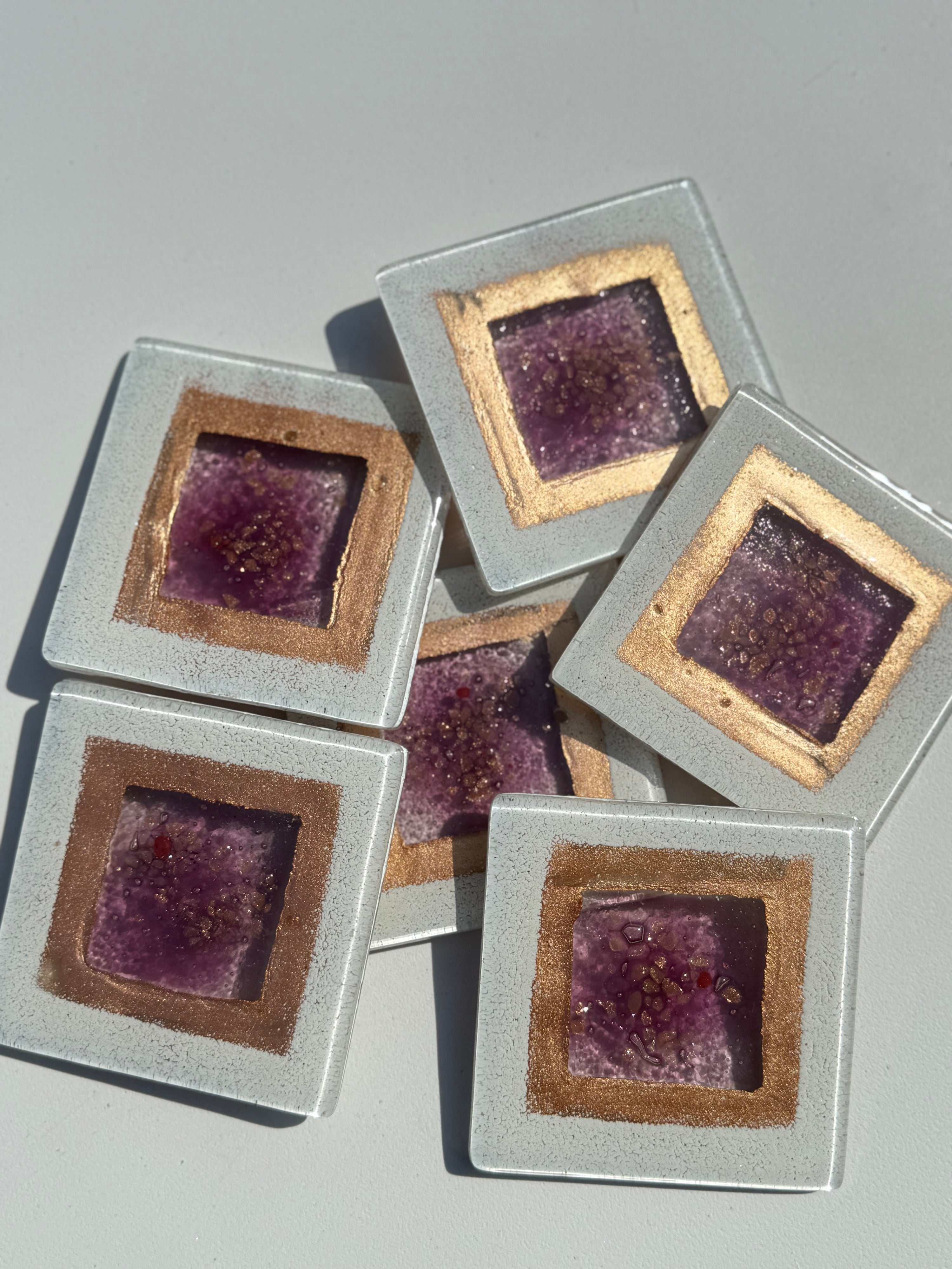 Thira Mauve Glass Coasters (Square)