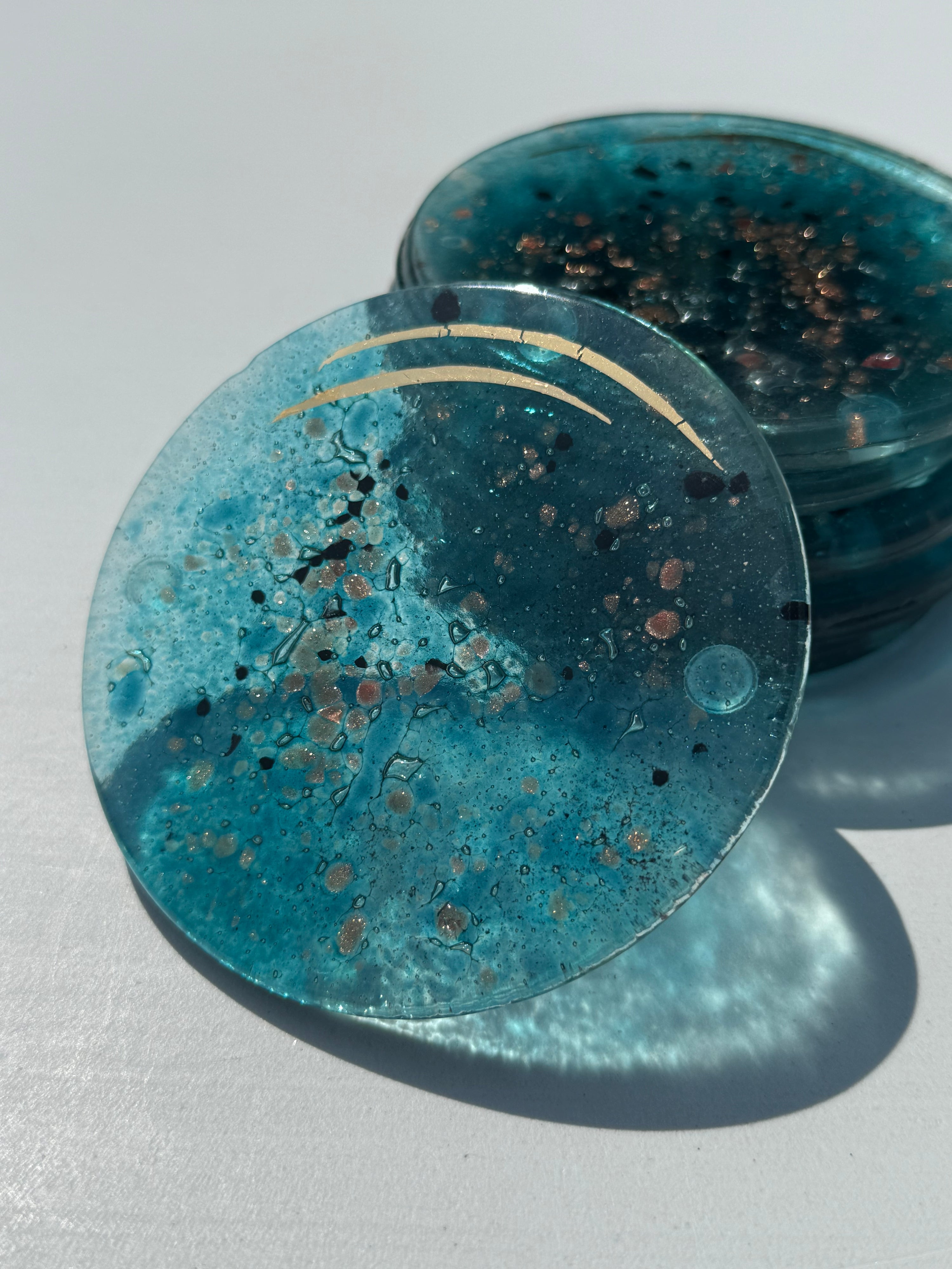 Aqua Round Glass Coasters