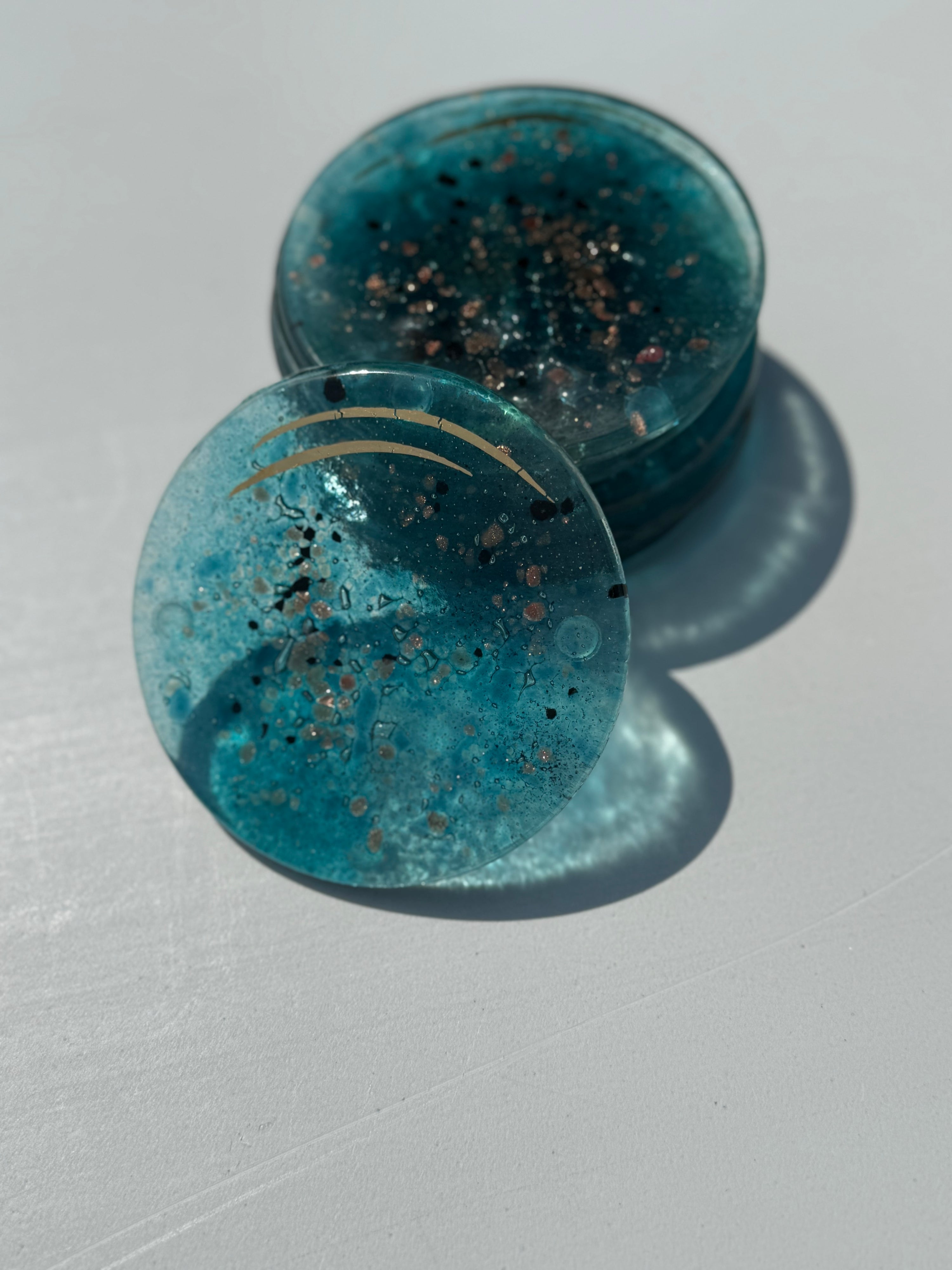 Aqua Round Glass Coasters