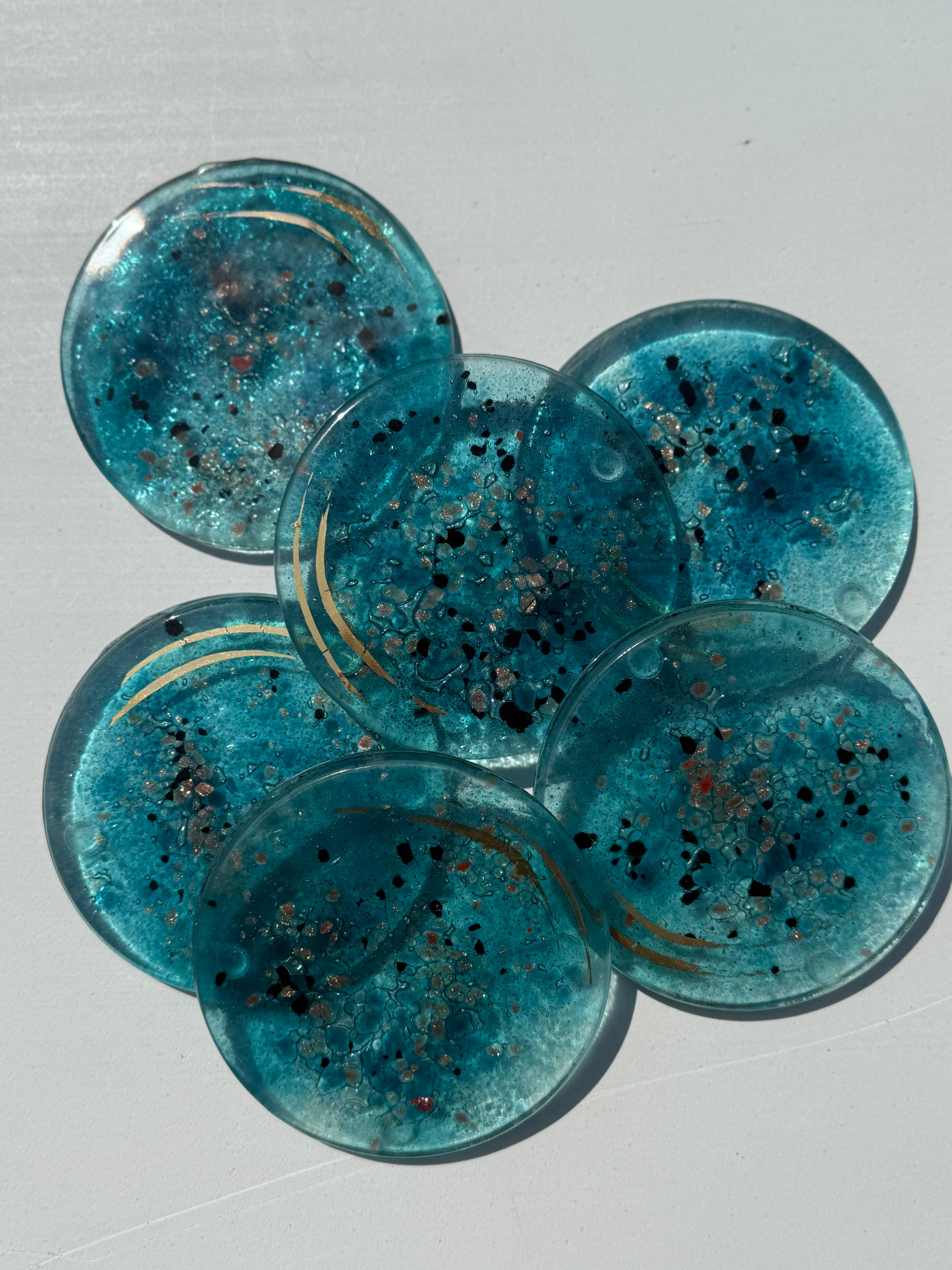 Aqua Round Glass Coasters