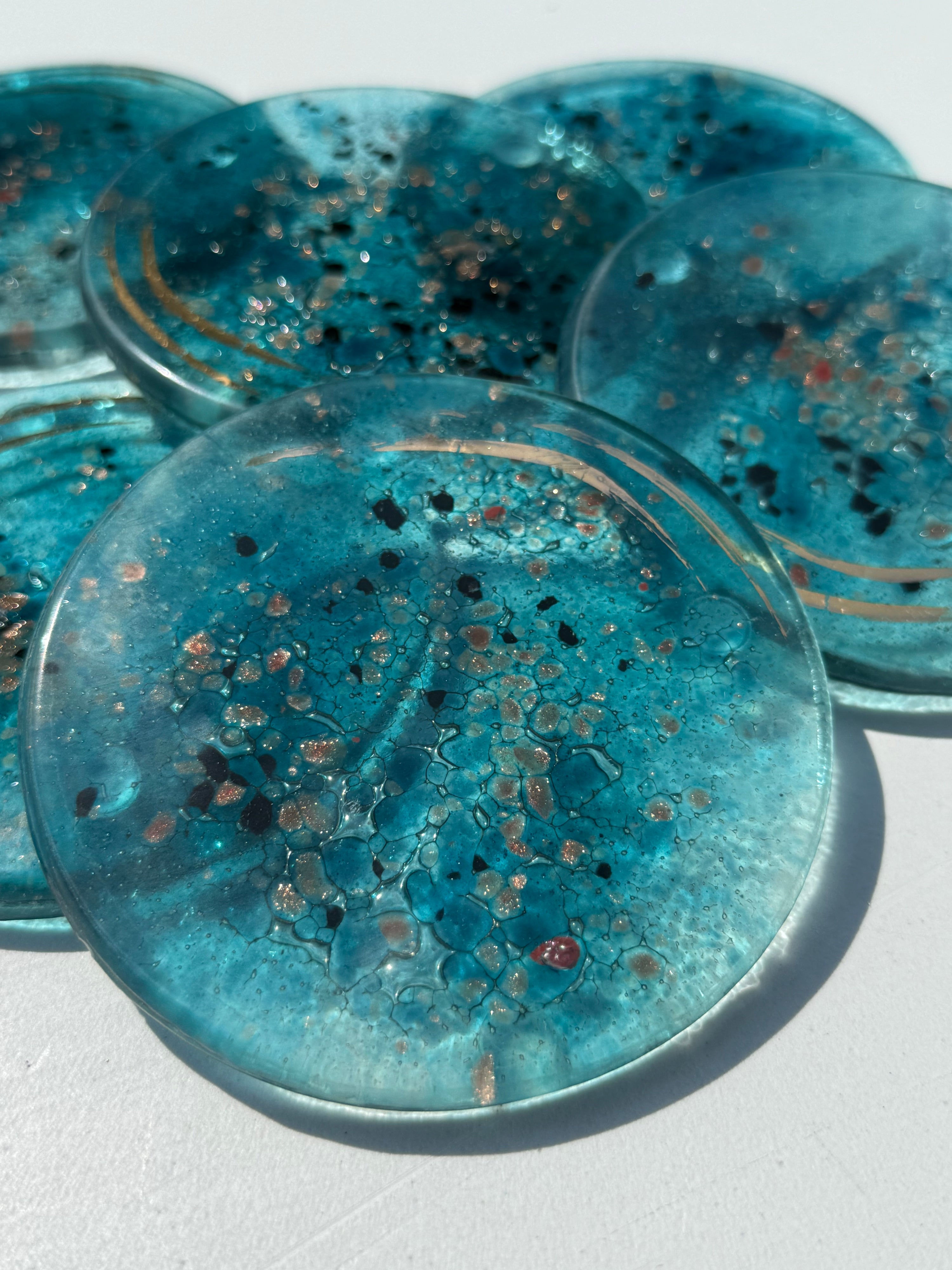 Aqua Round Glass Coasters