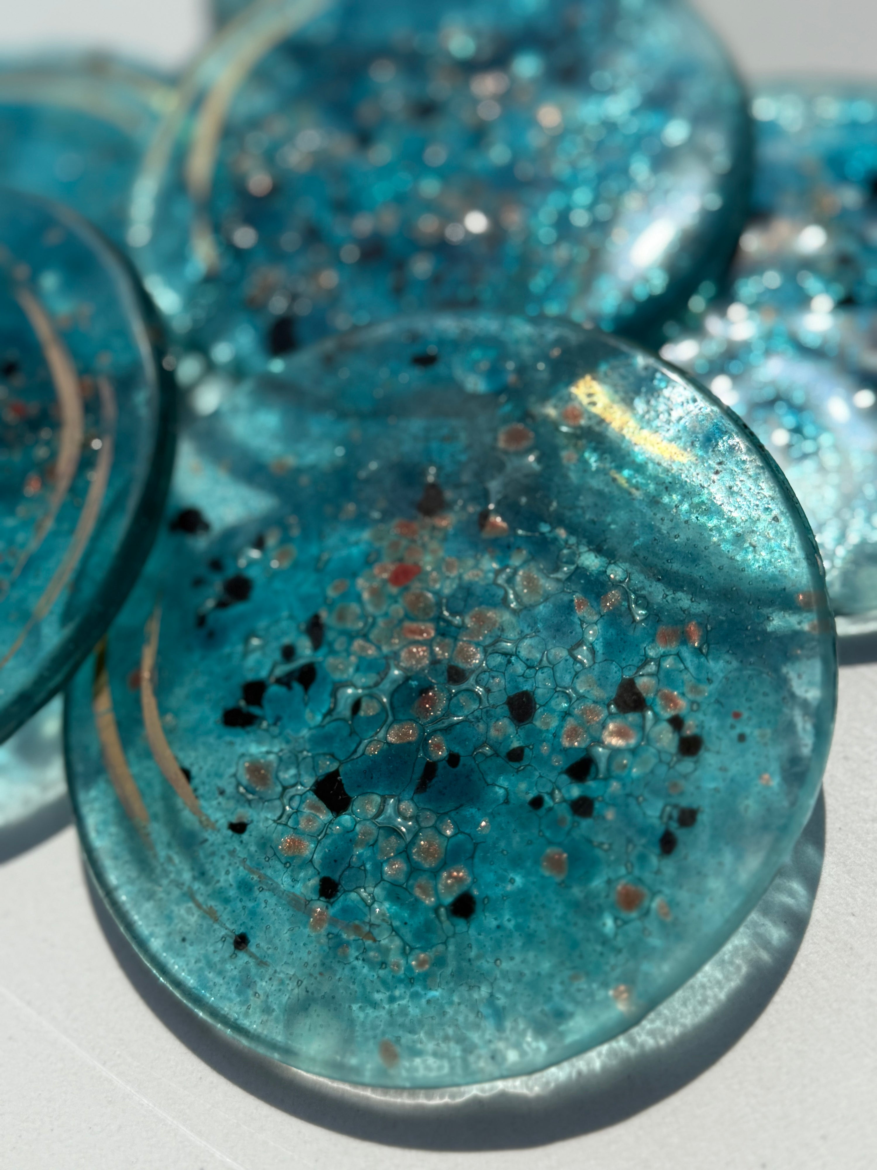 Aqua Round Glass Coasters