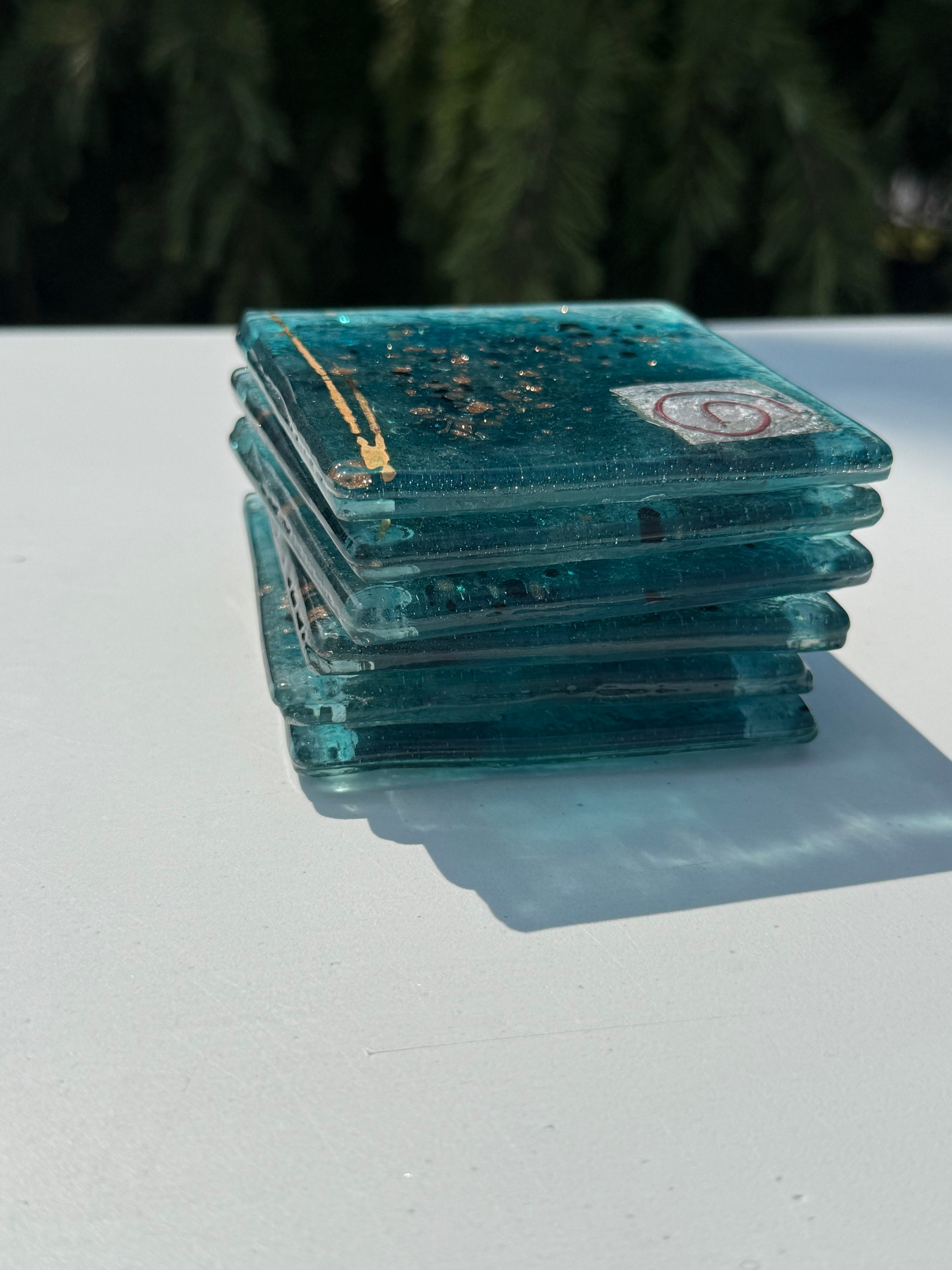 Aqua Square Glass Coasters