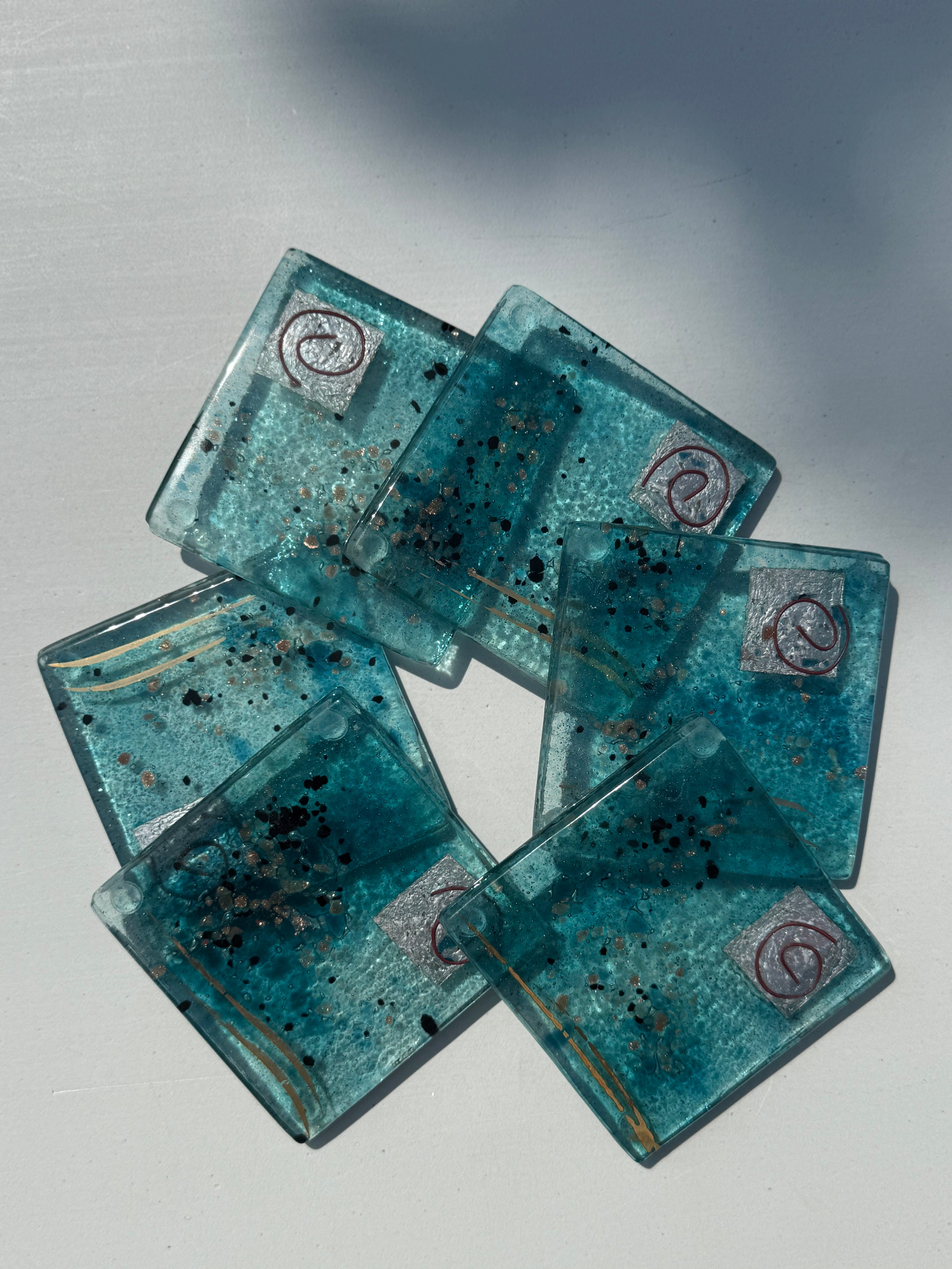 Aqua Square Glass Coasters
