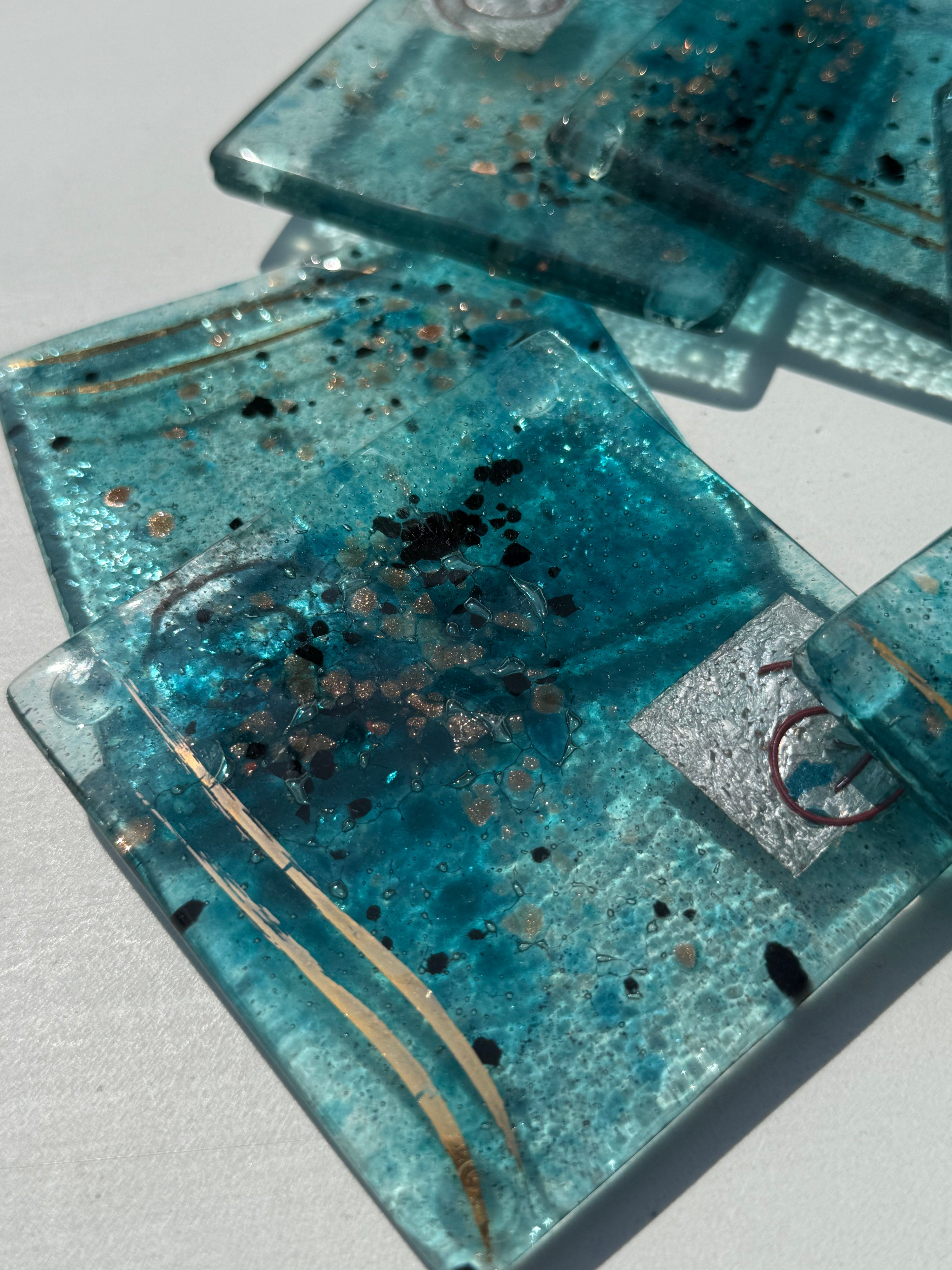 Aqua Square Glass Coasters