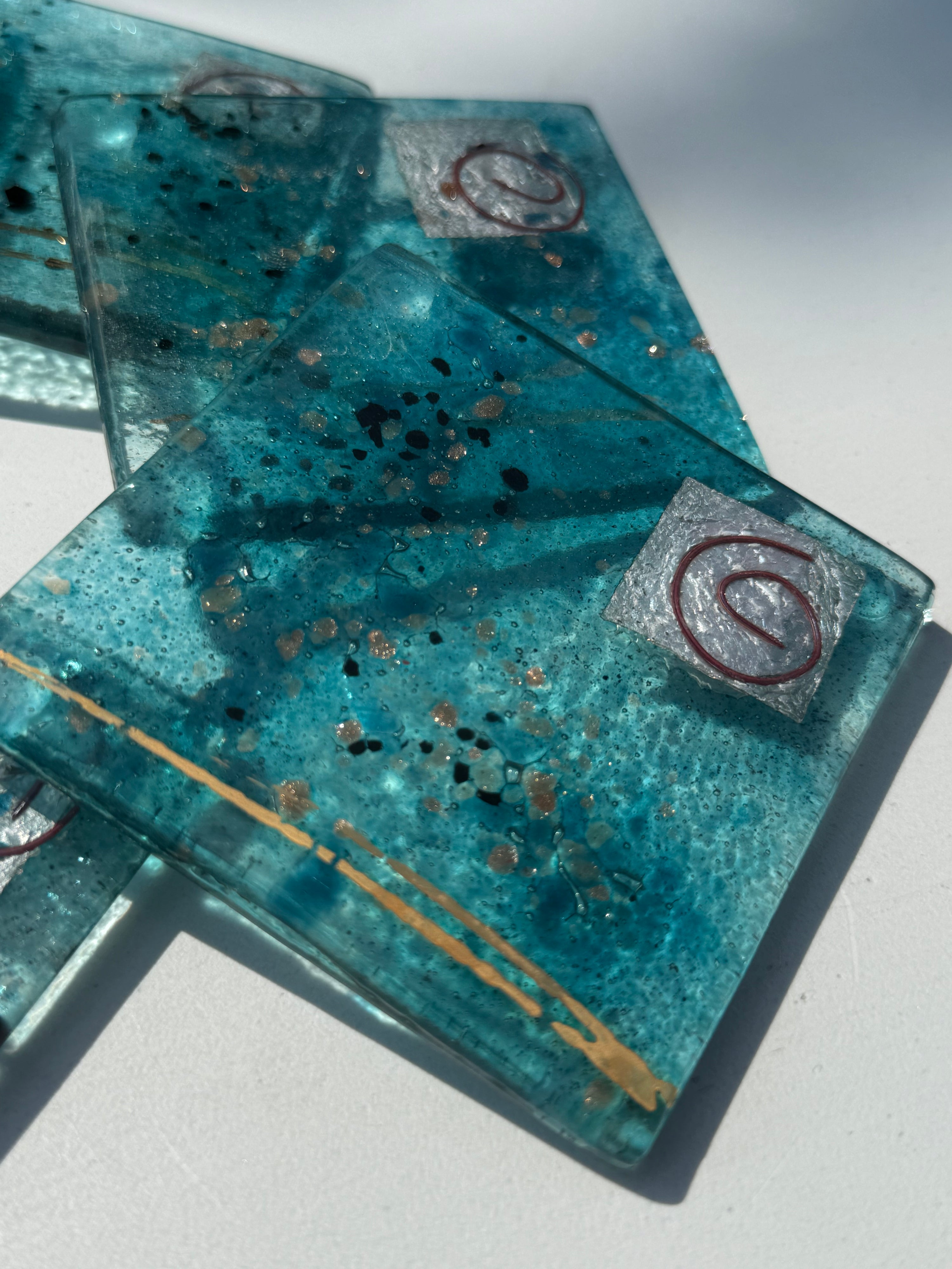 Aqua Square Glass Coasters