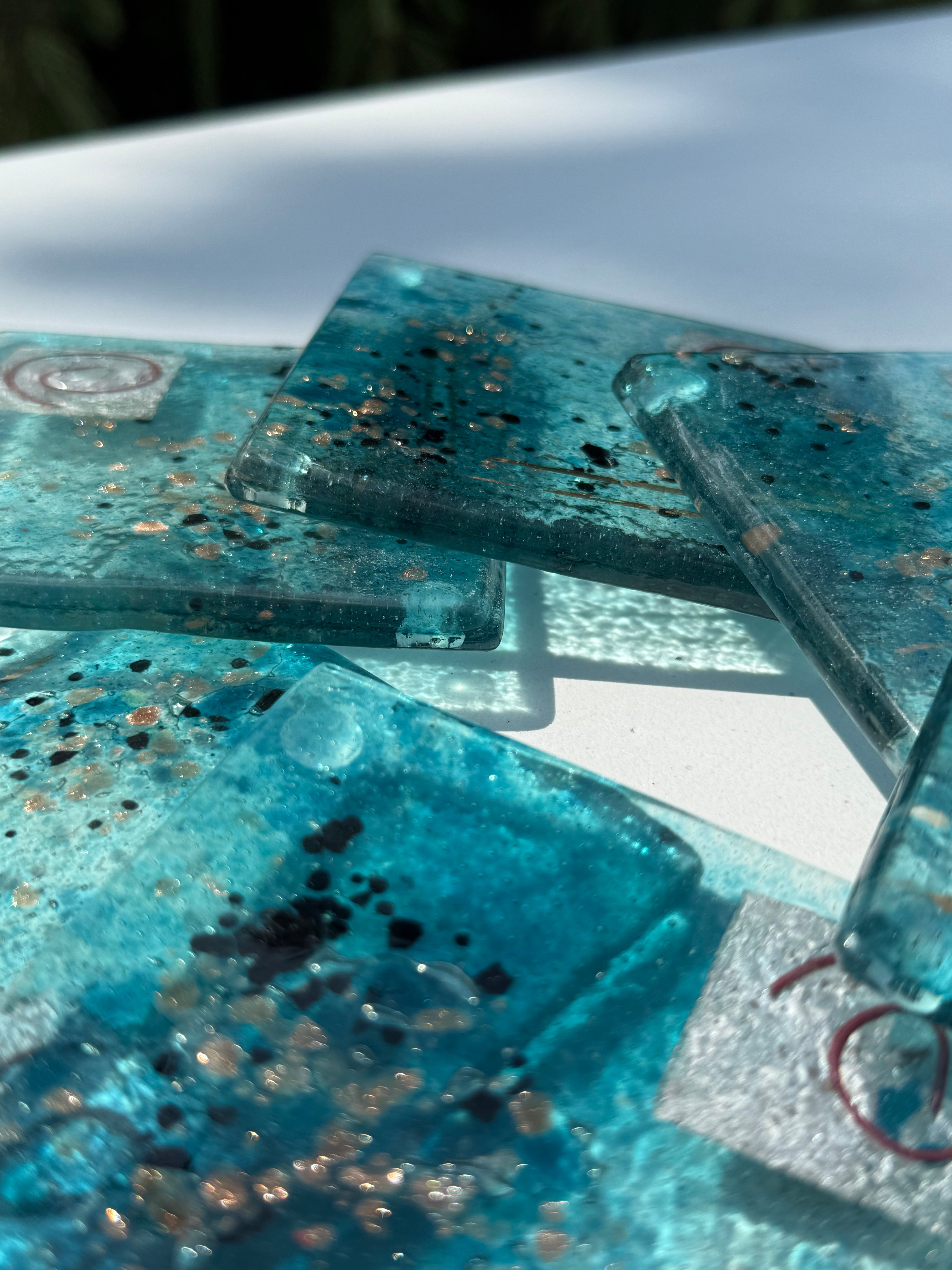 Aqua Square Glass Coasters