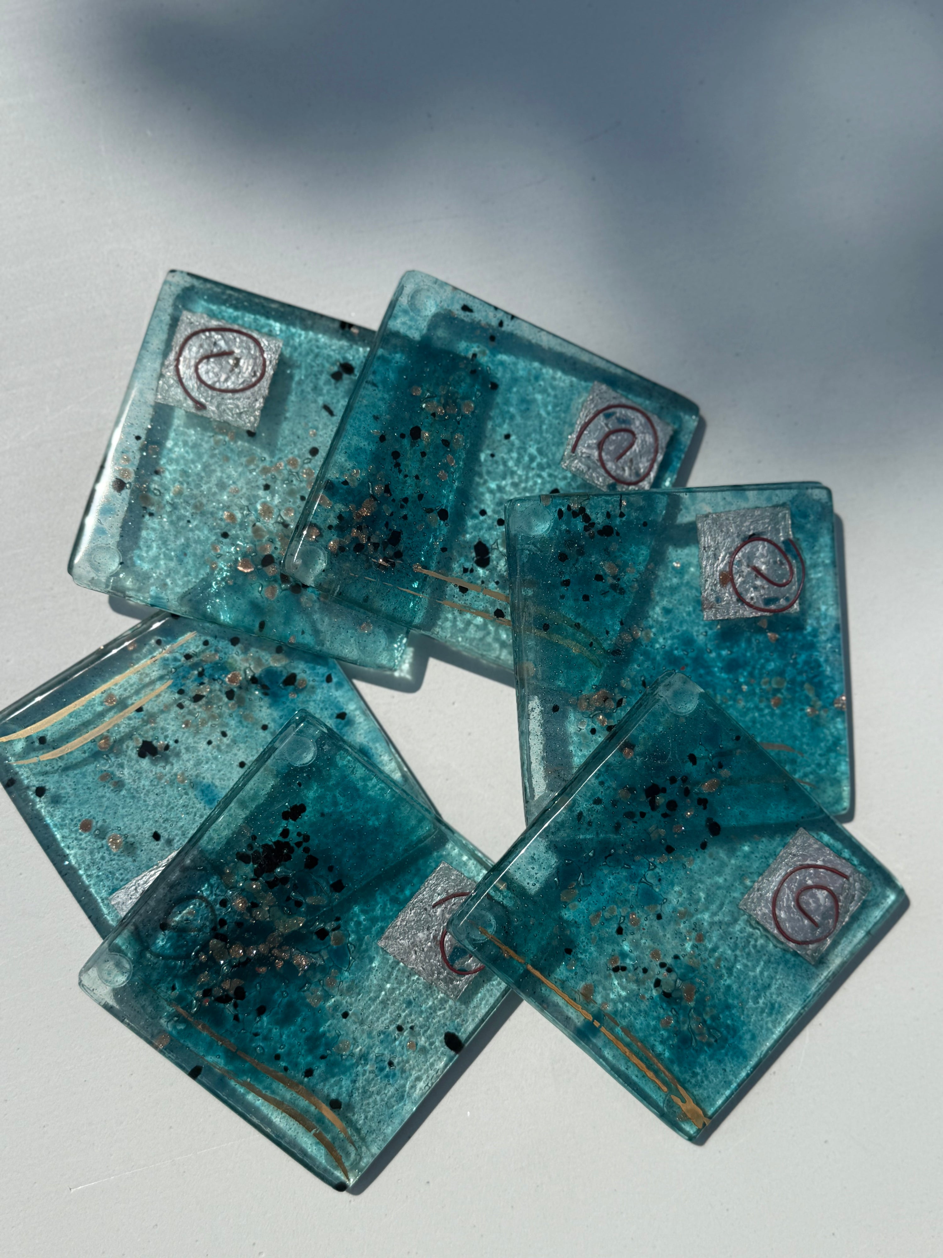 Aqua Square Glass Coasters