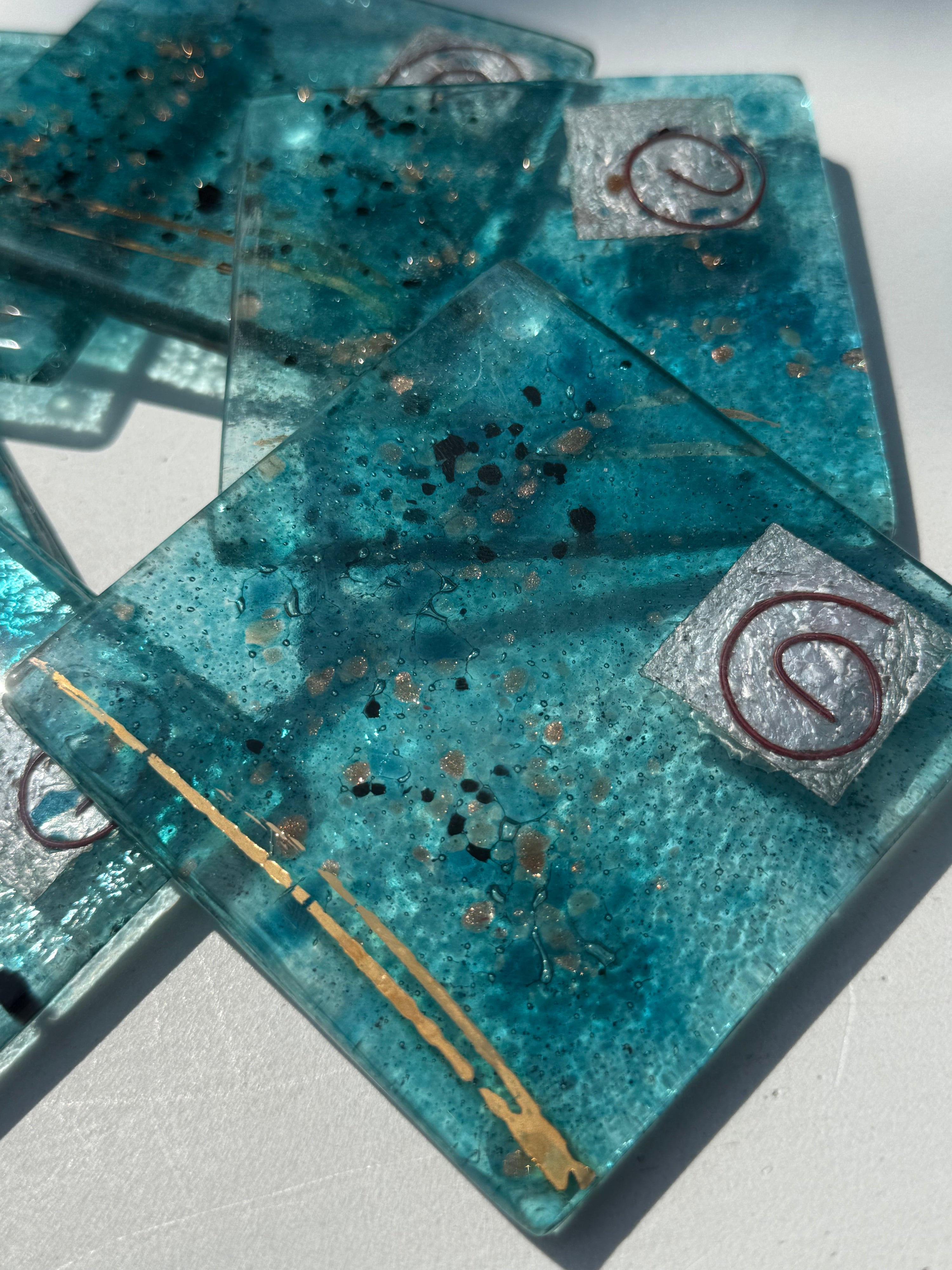 Aqua Square Glass Coasters