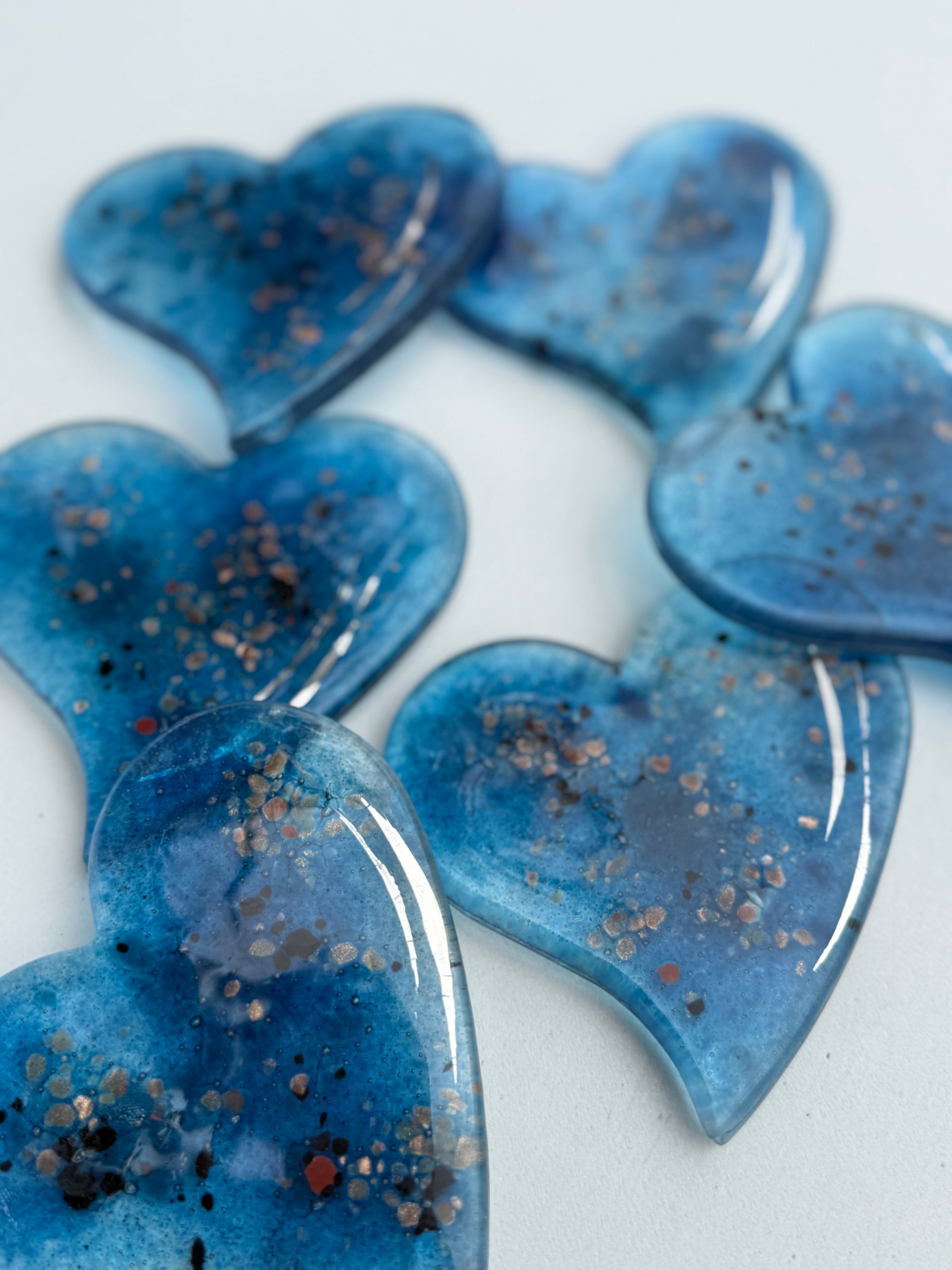 Blue & Platinum Glass Coasters (Heart)
