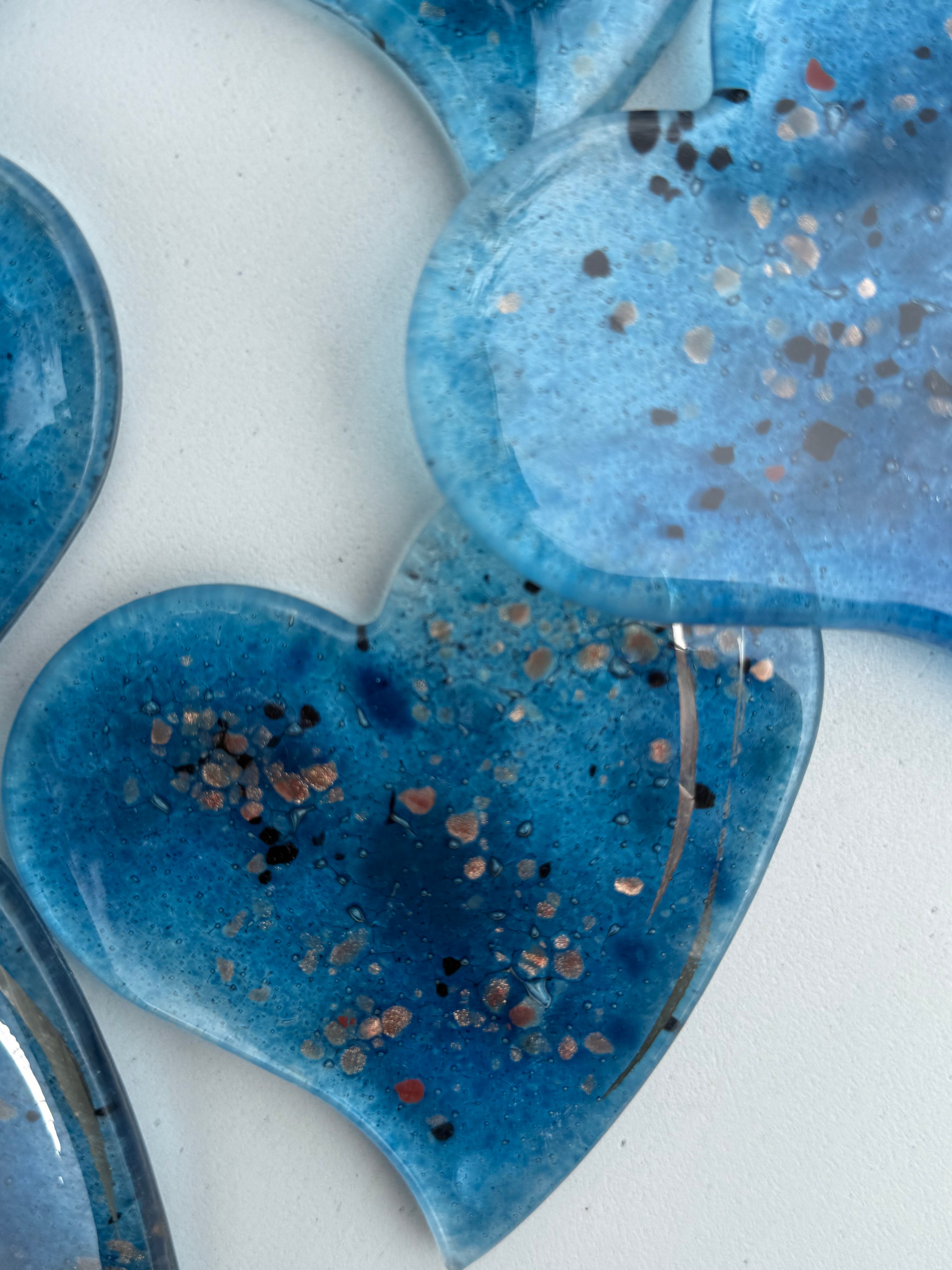 Blue & Platinum Glass Coasters (Heart)