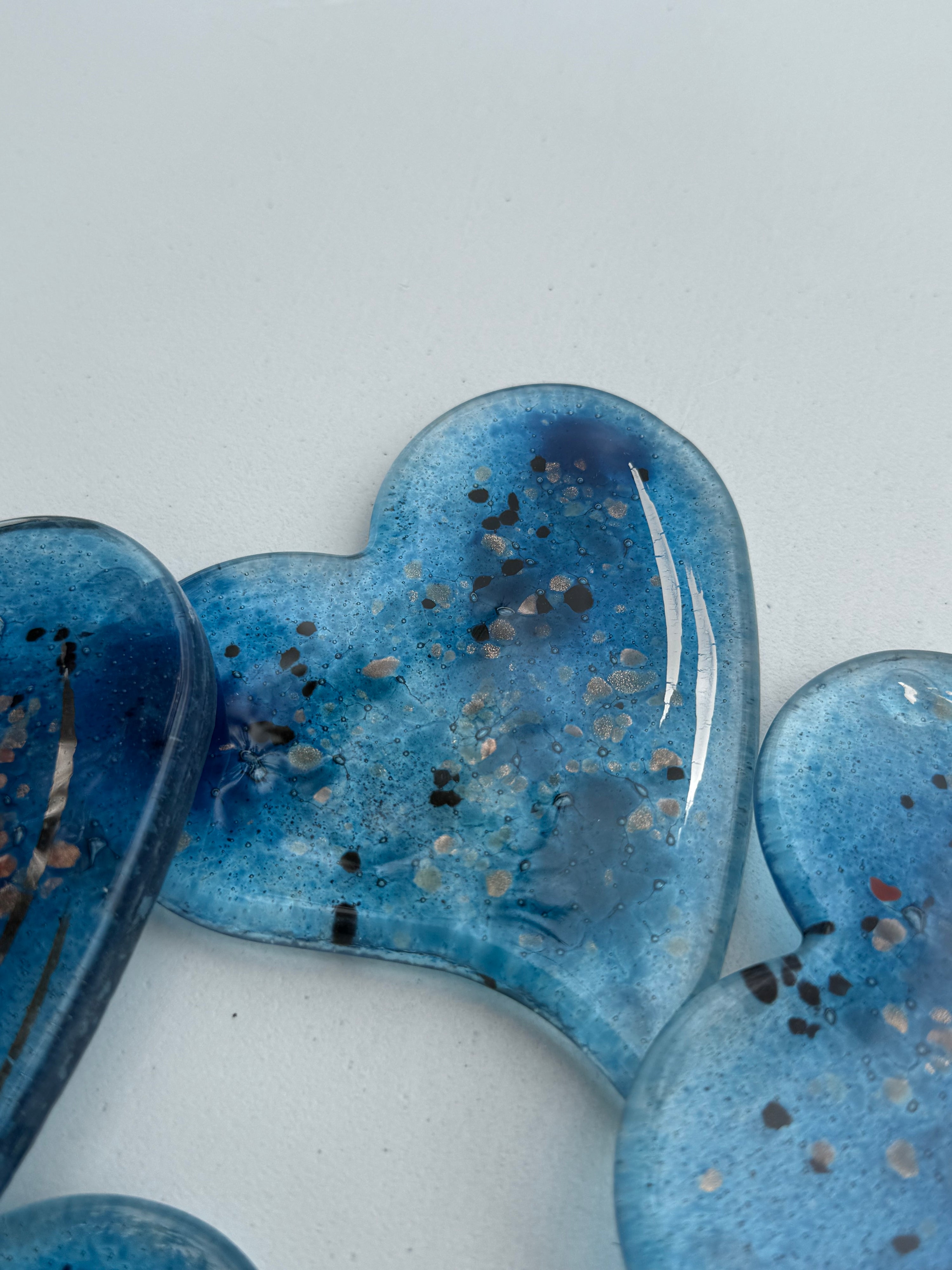Blue & Platinum Glass Coasters (Heart)