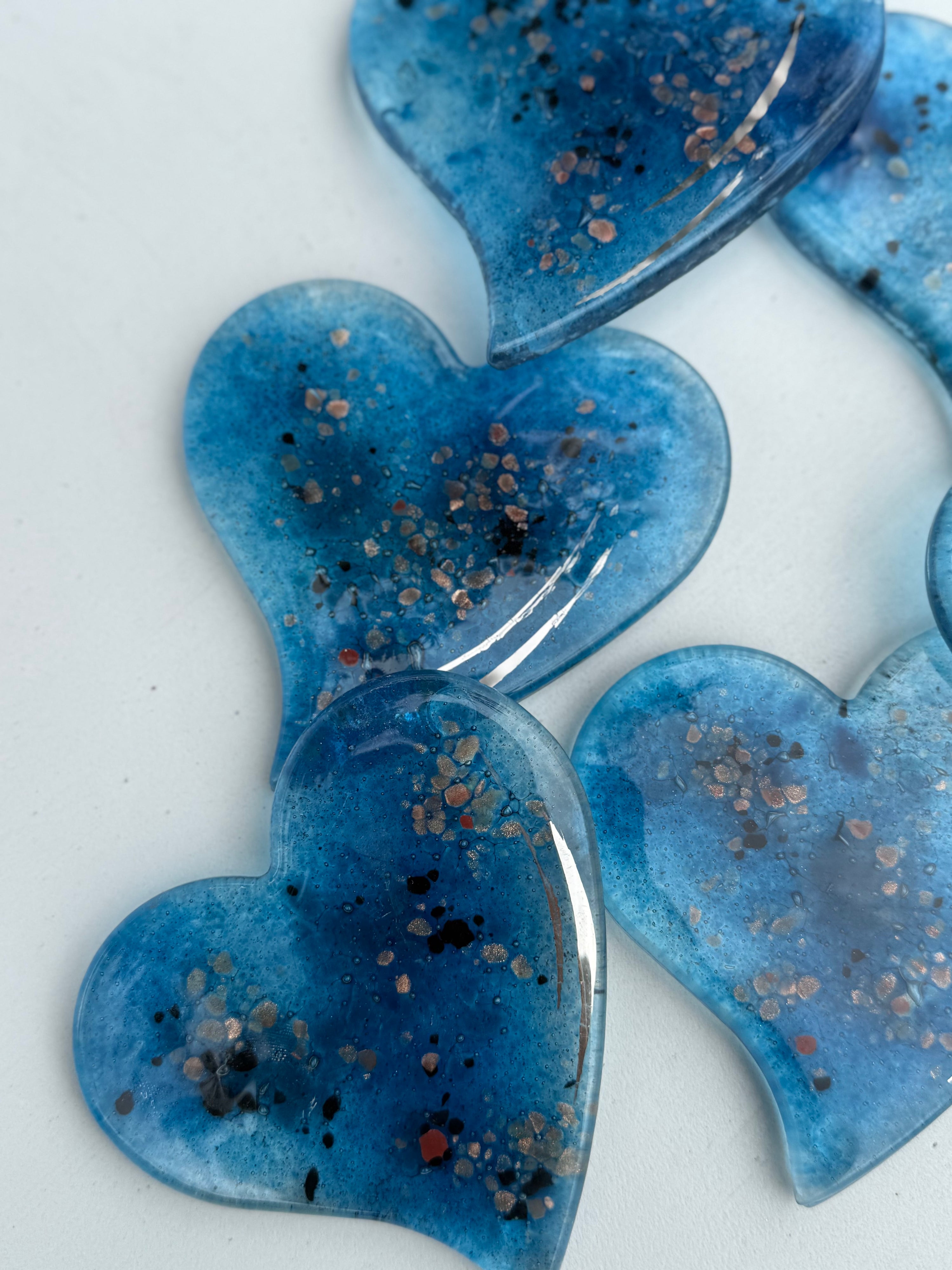 Blue & Platinum Glass Coasters (Heart)