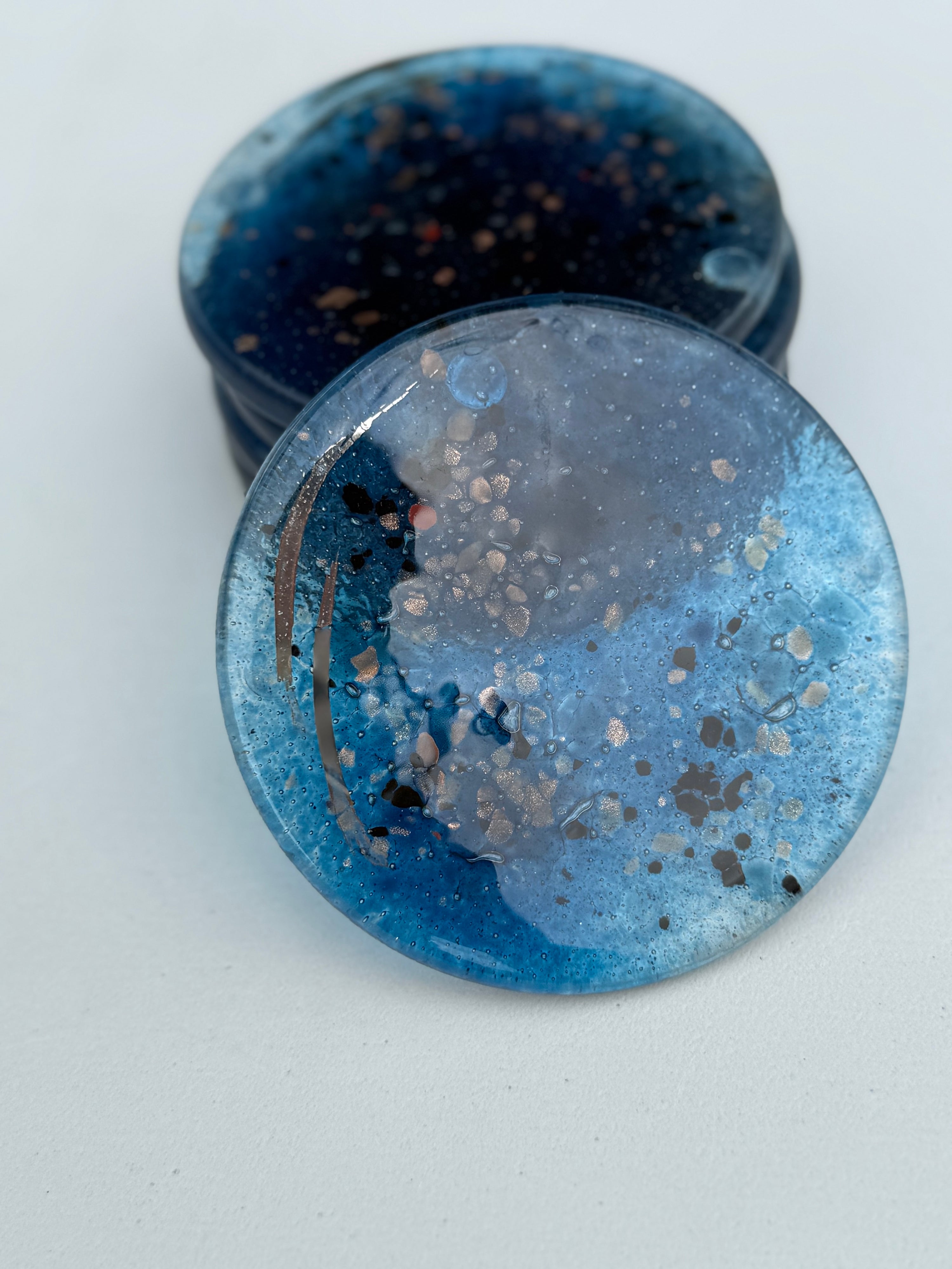 Blue & Platinum Glass Coasters (Round)
