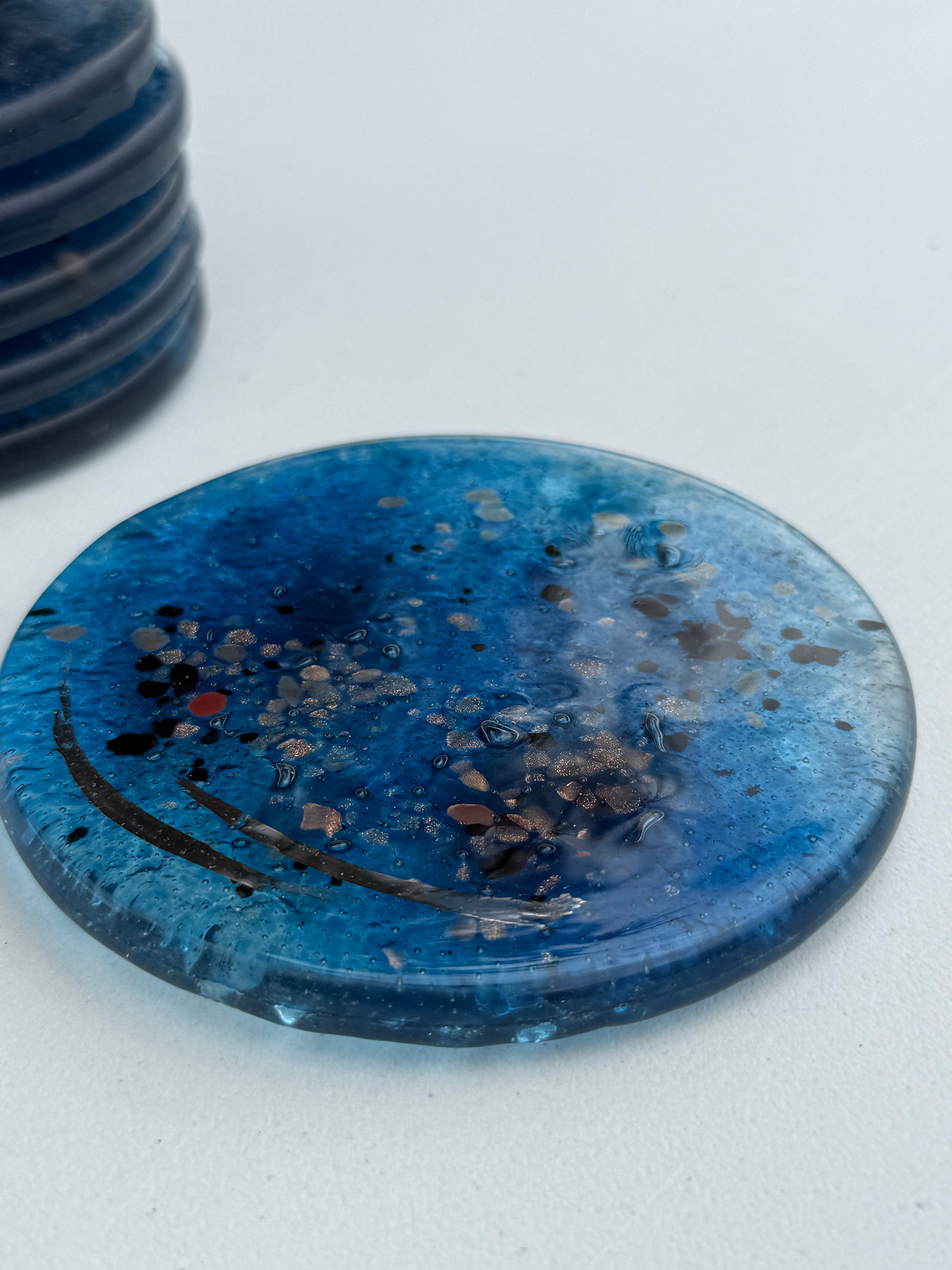 Blue & Platinum Glass Coasters (Round)