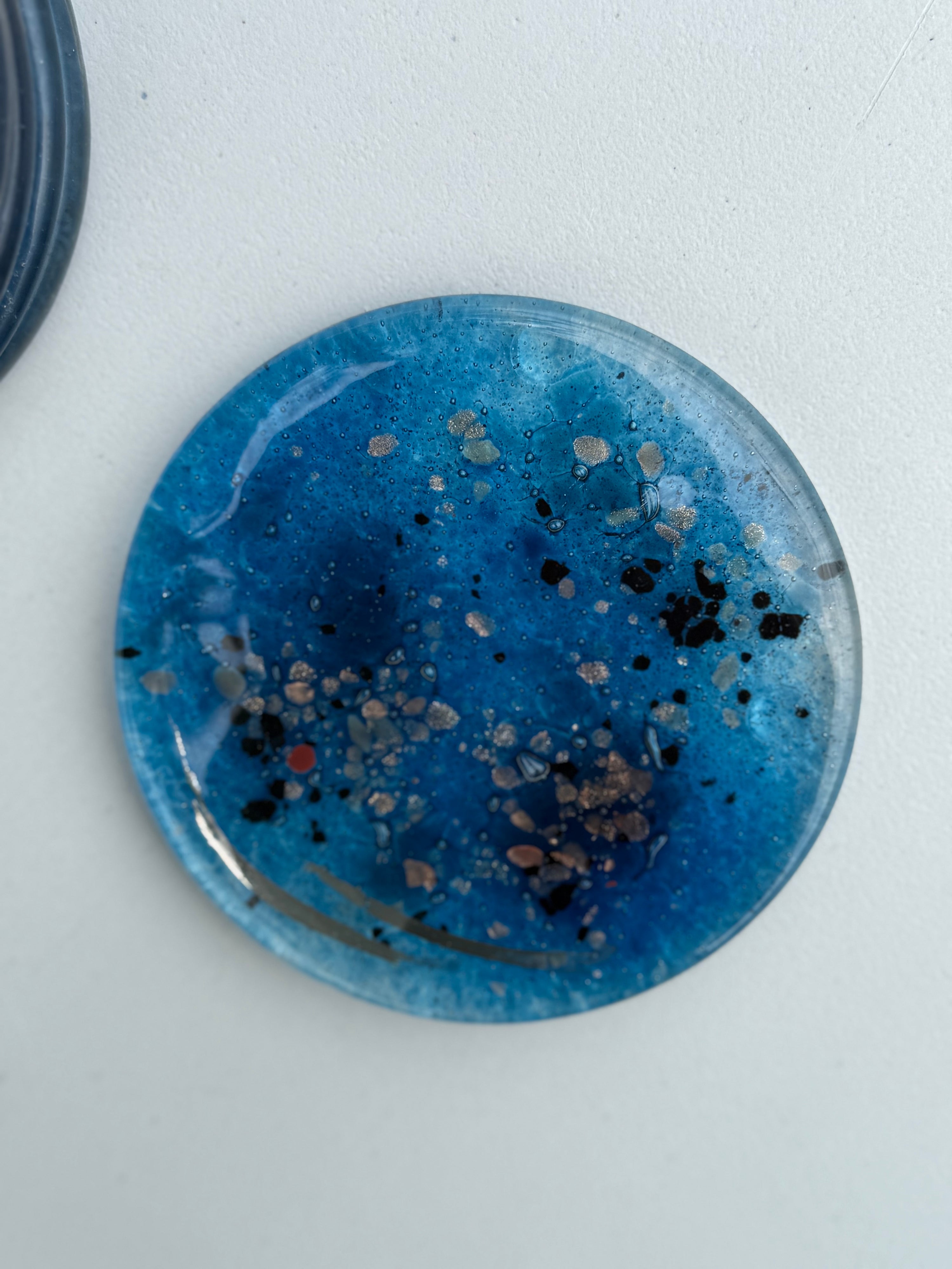 Blue & Platinum Glass Coasters (Round)