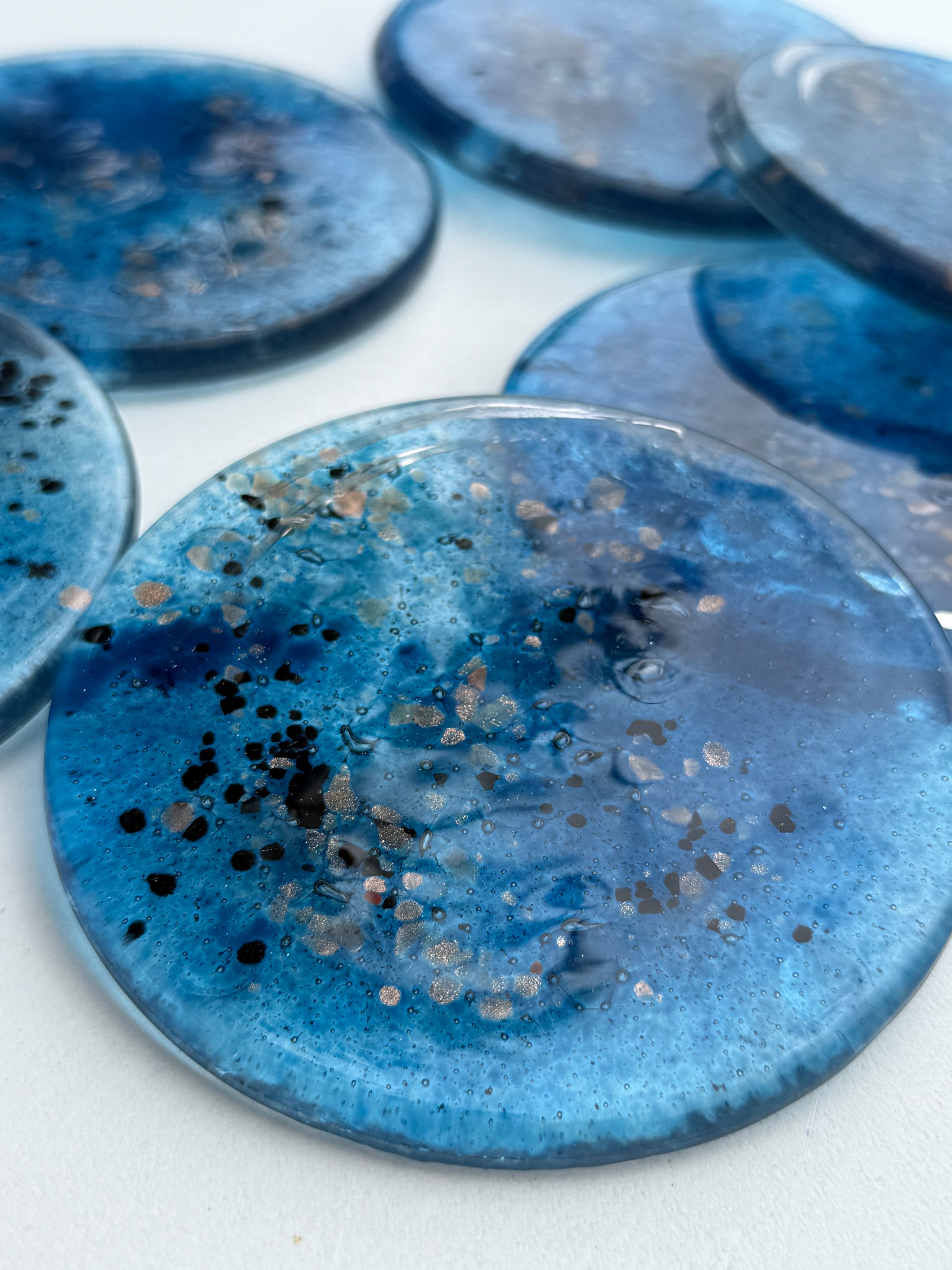 Blue & Platinum Glass Coasters (Round)