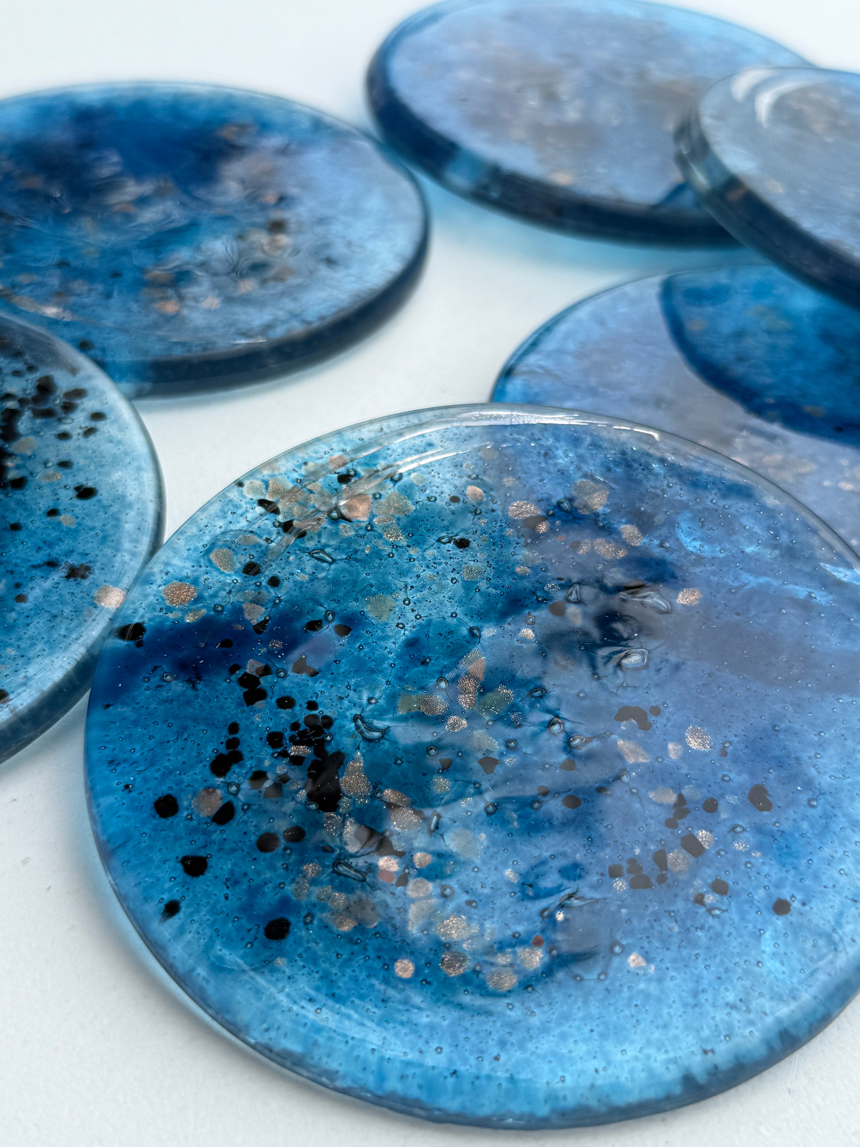 Blue & Platinum Glass Coasters (Round)