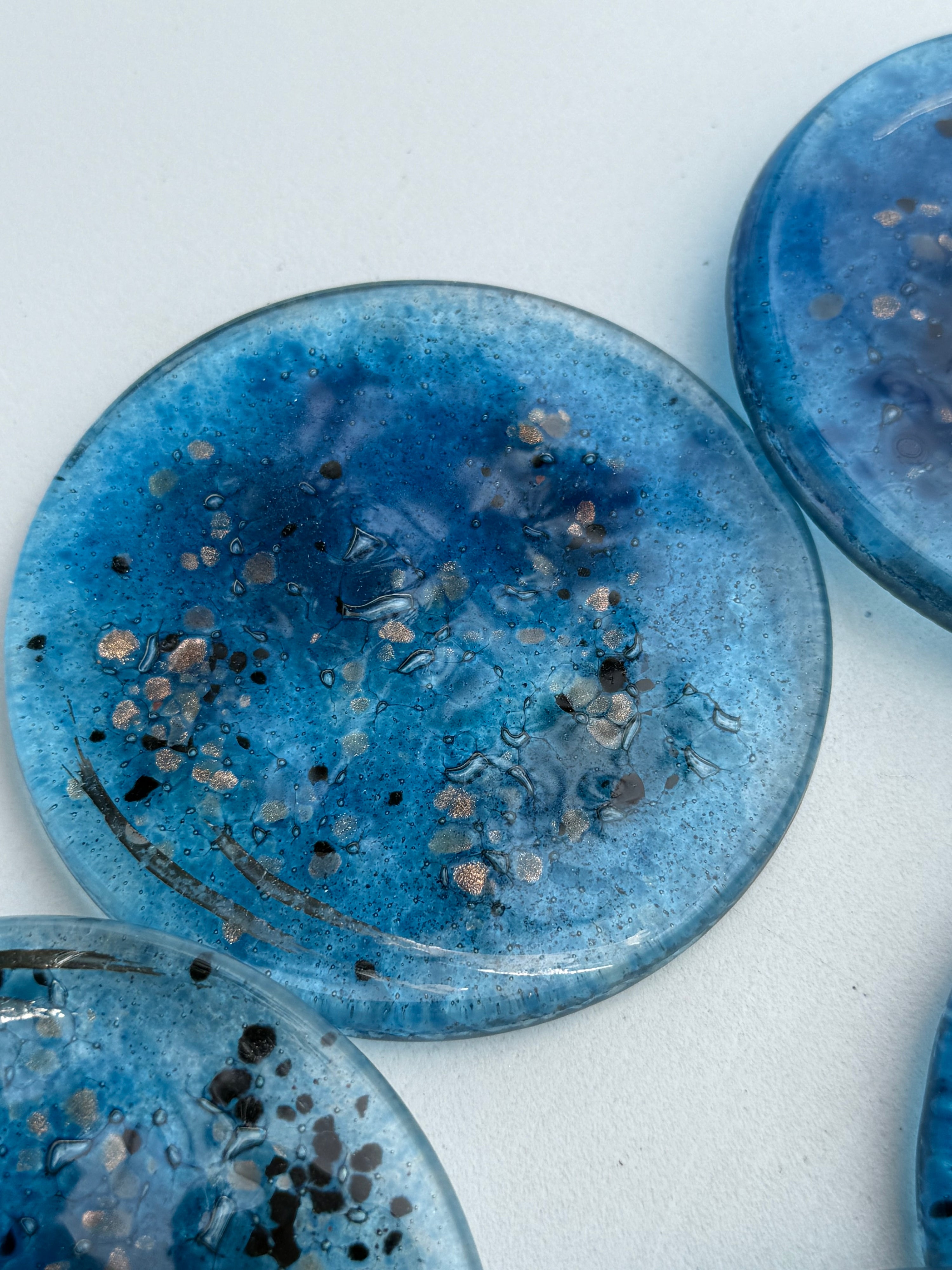 Blue & Platinum Glass Coasters (Round)