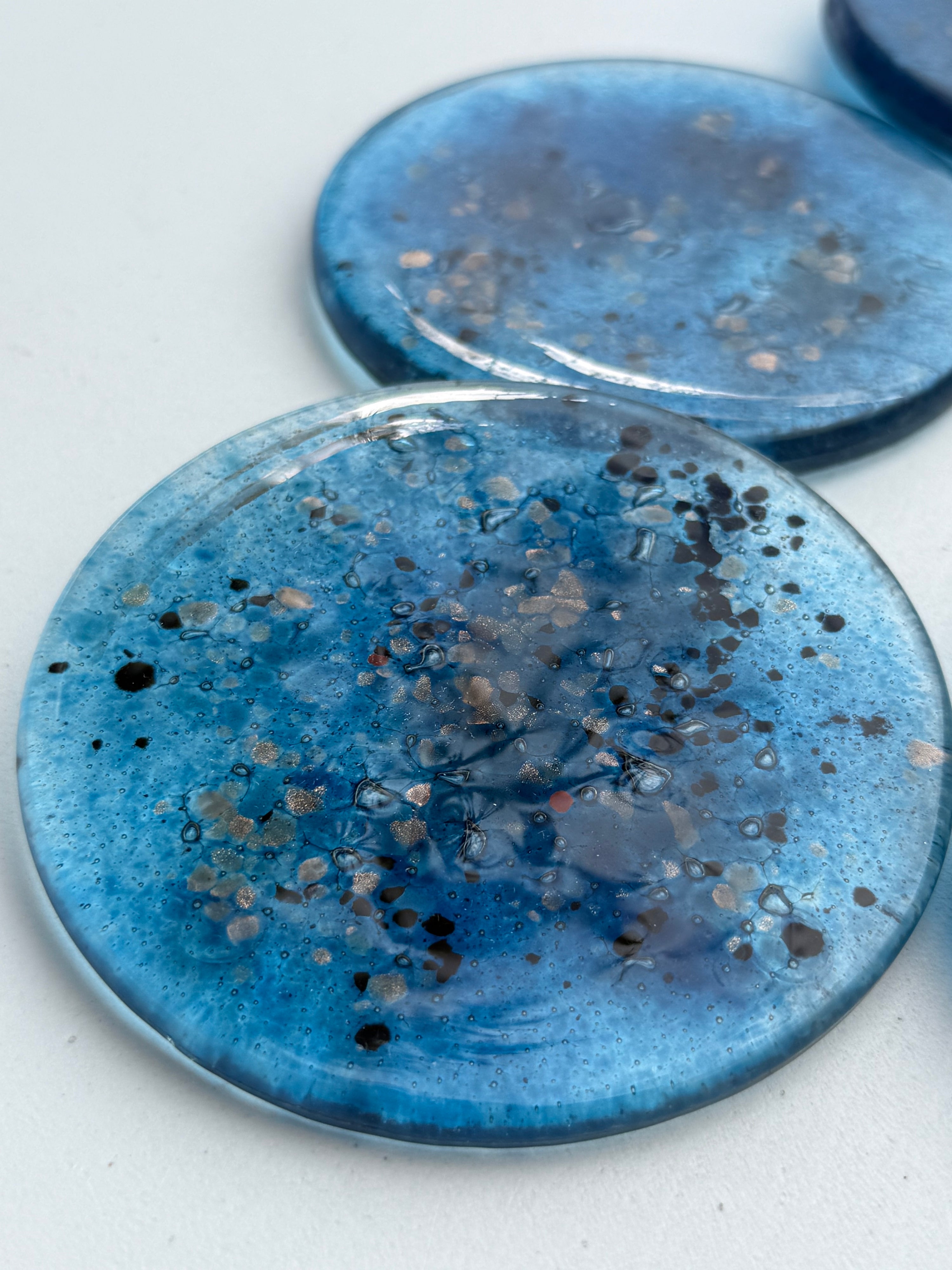 Blue & Platinum Glass Coasters (Round)