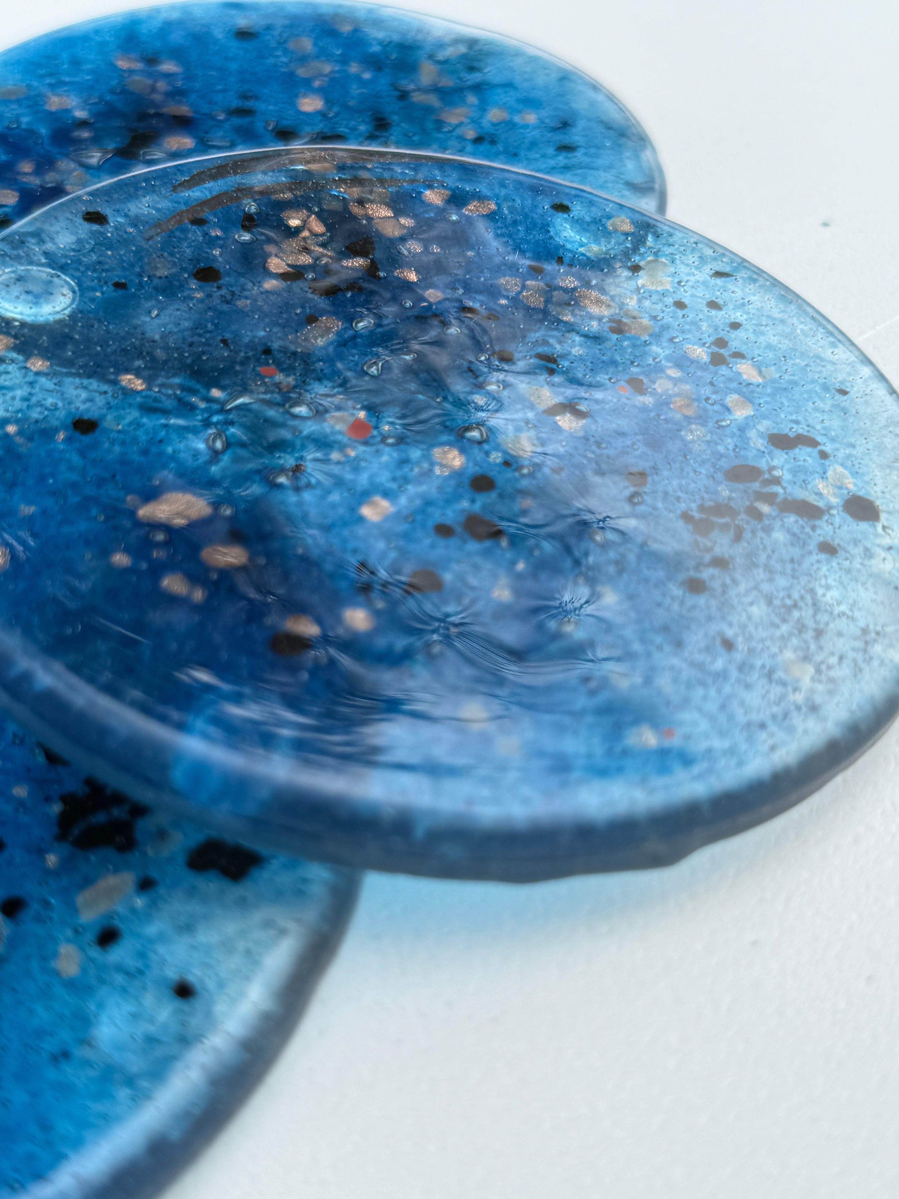 Blue & Platinum Glass Coasters (Round)