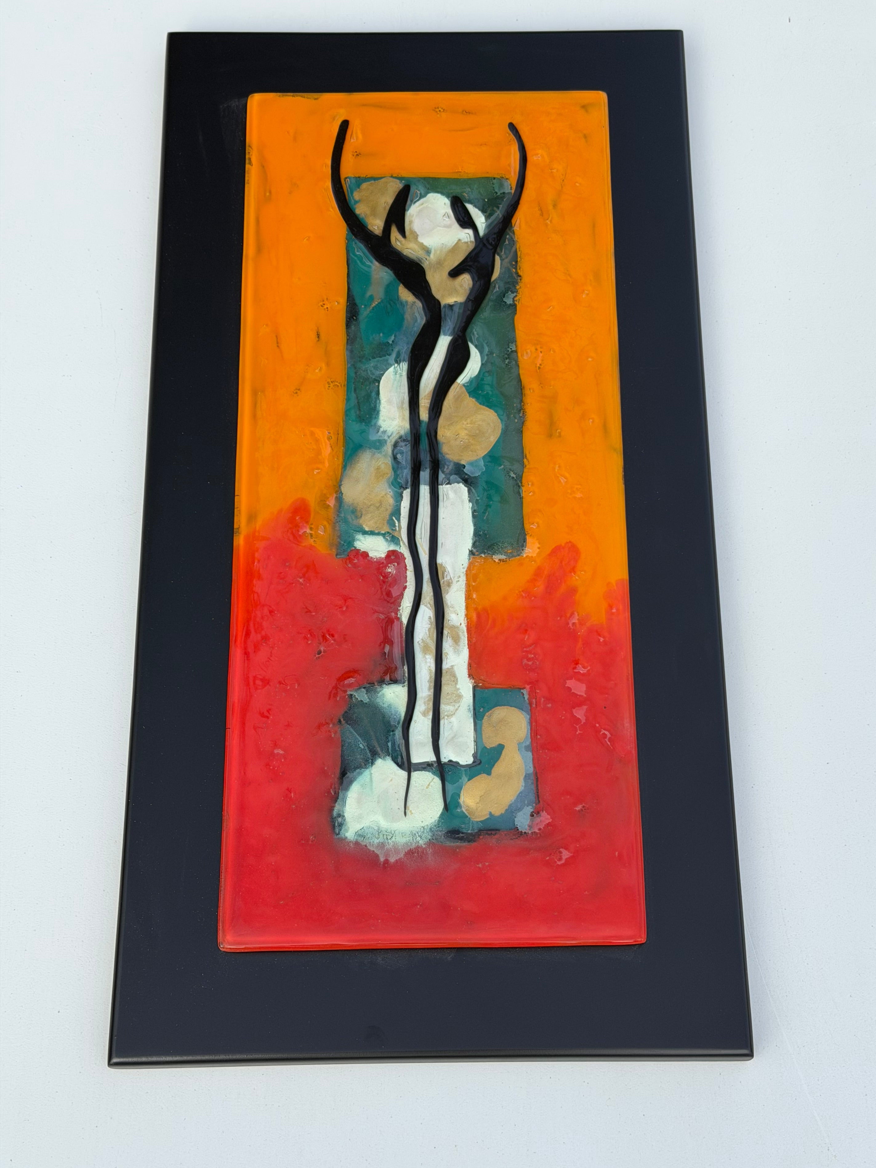Dancers in Autumn - Fused Glass Wall Art with Black Panel