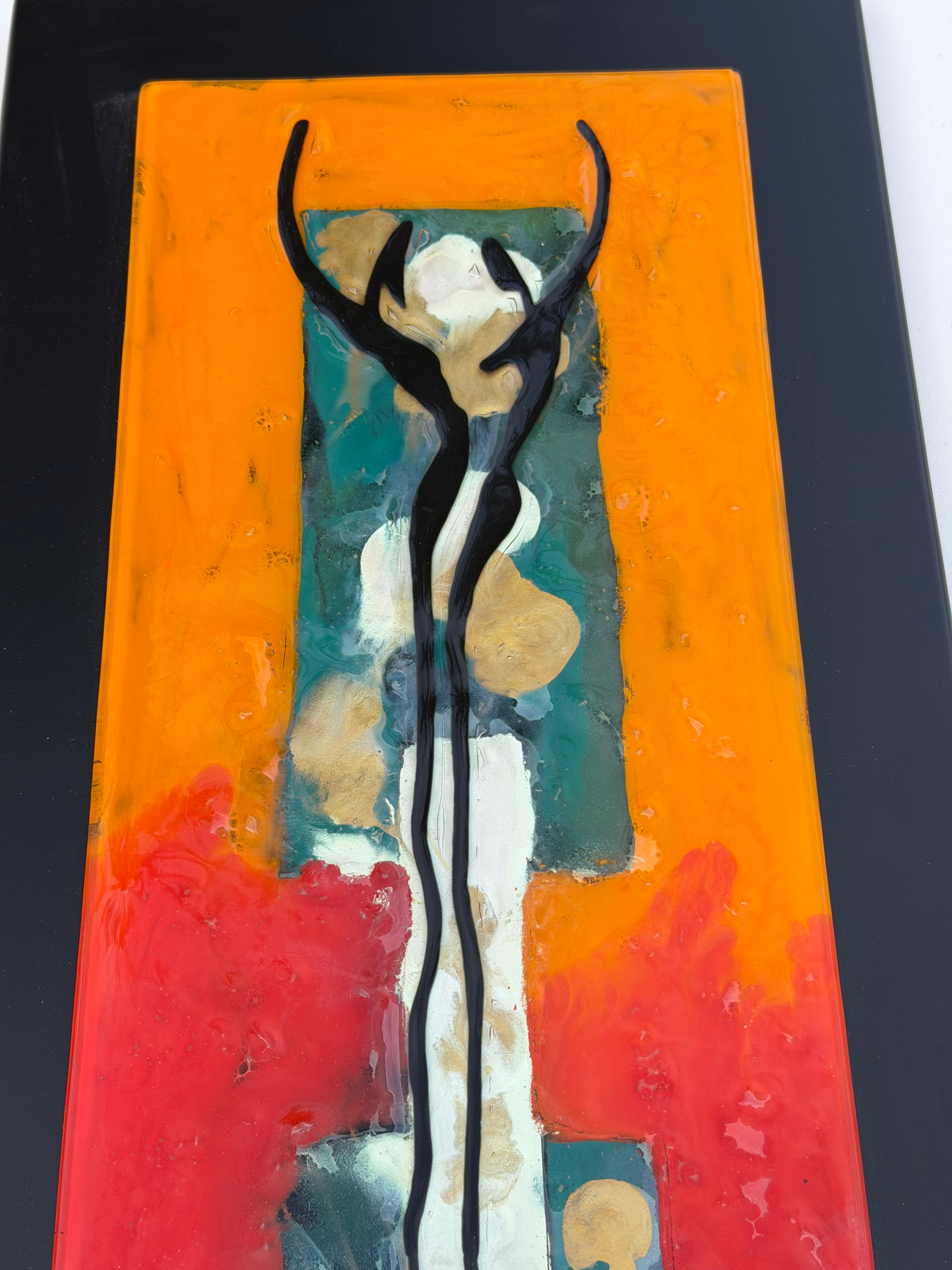 Dancers in Autumn - Fused Glass Wall Art with Black Panel