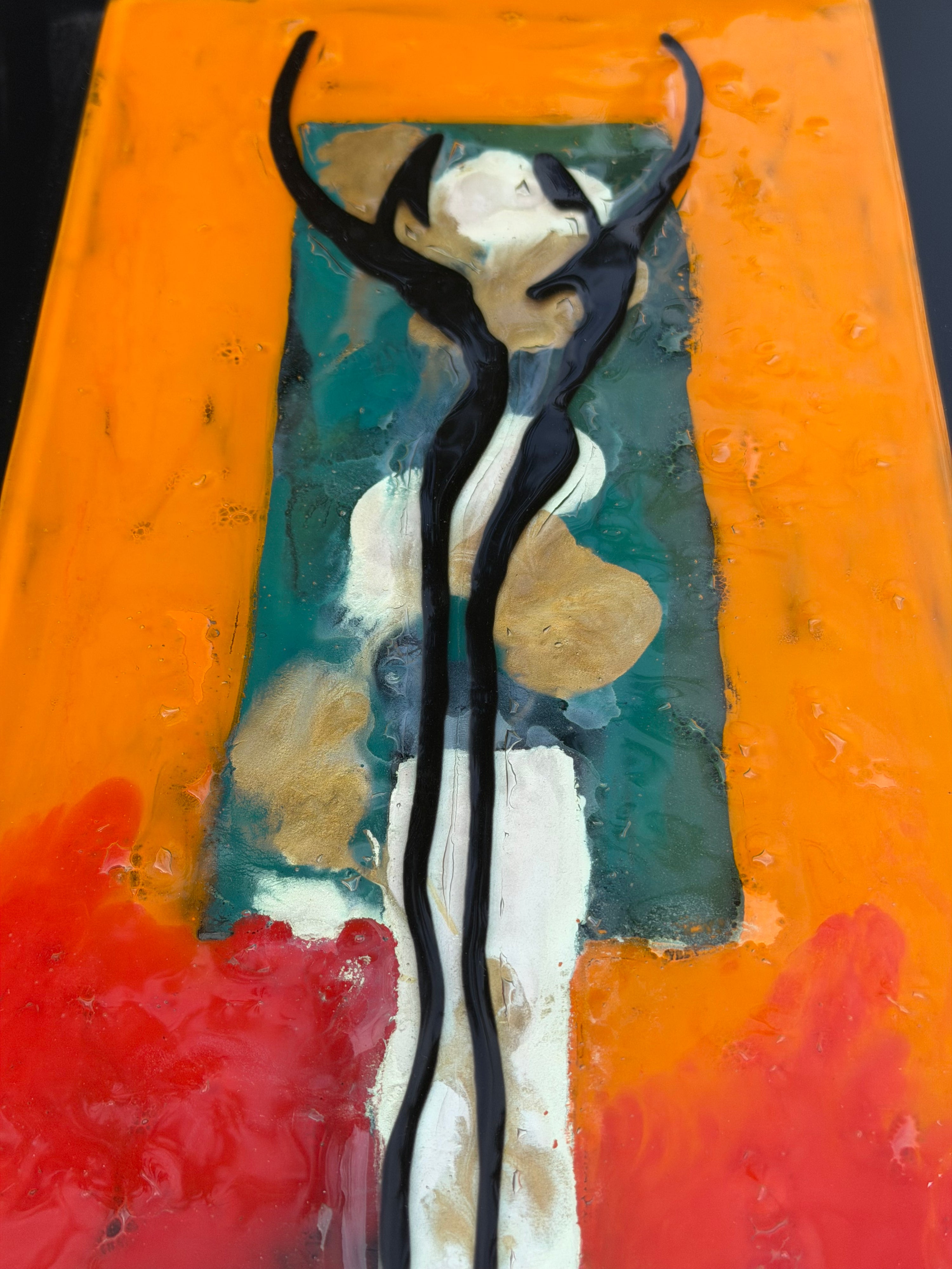 Dancers in Autumn - Fused Glass Wall Art with Black Panel