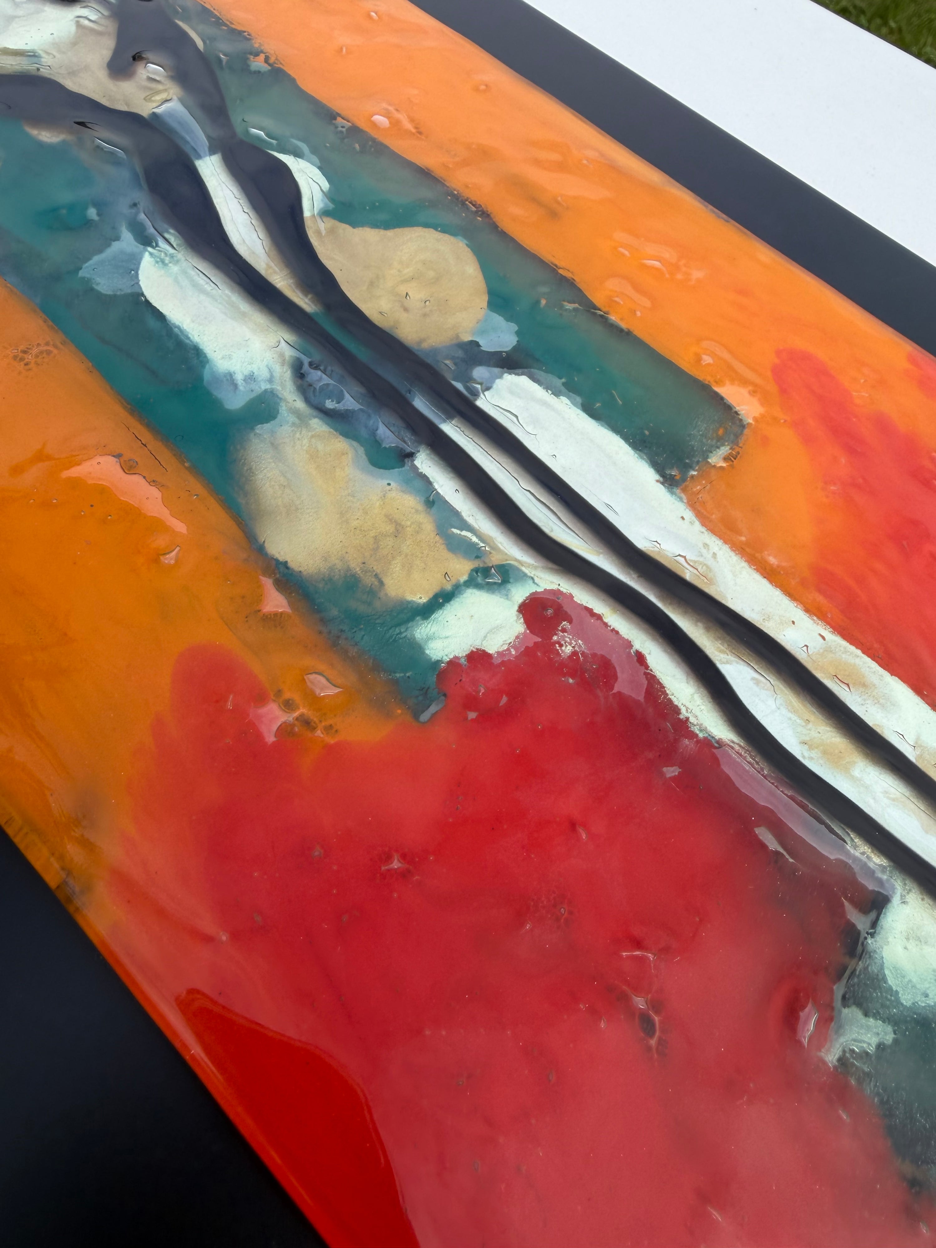 Dancers in Autumn - Fused Glass Wall Art with Black Panel