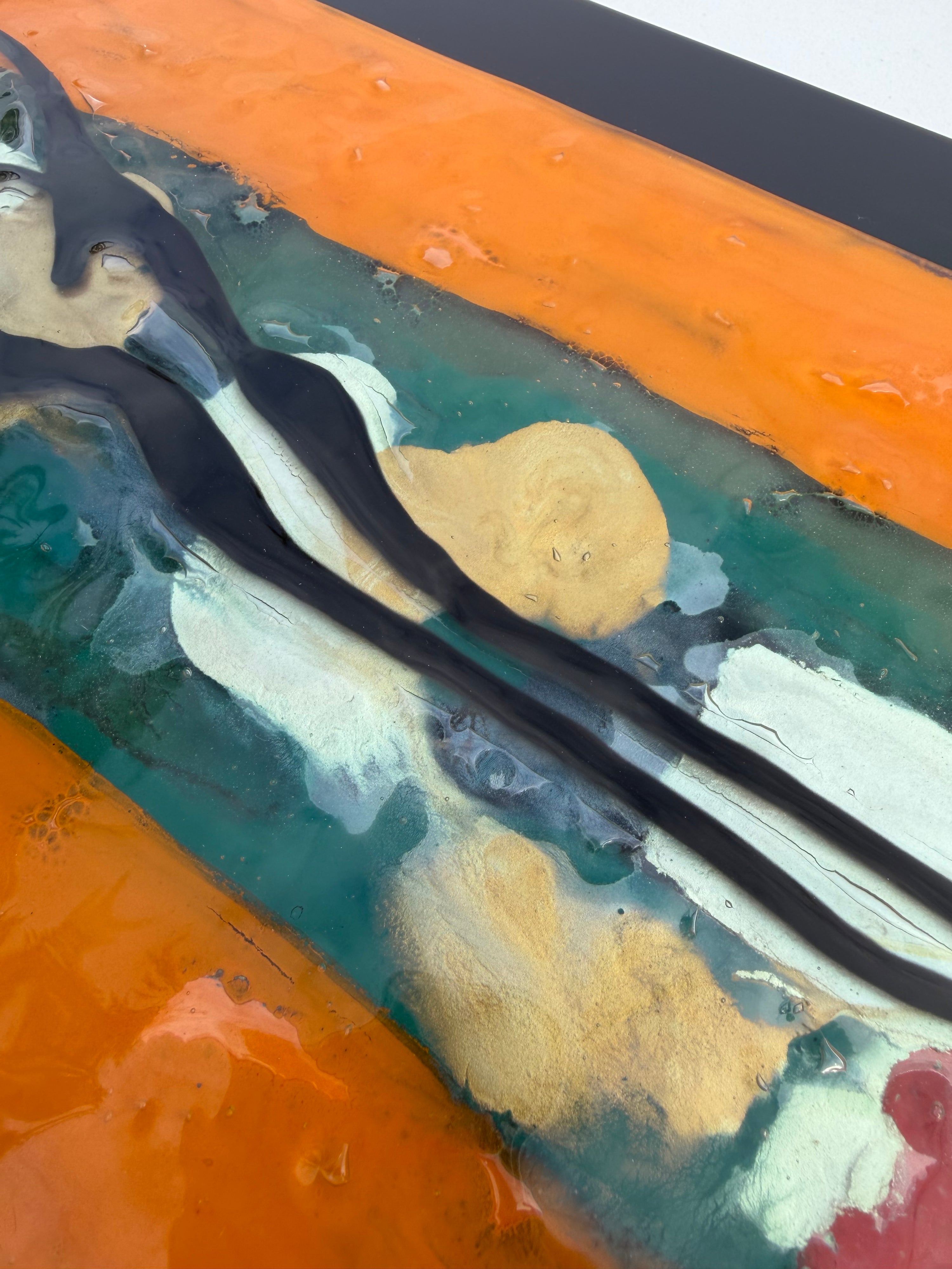 Dancers in Autumn - Fused Glass Wall Art with Black Panel